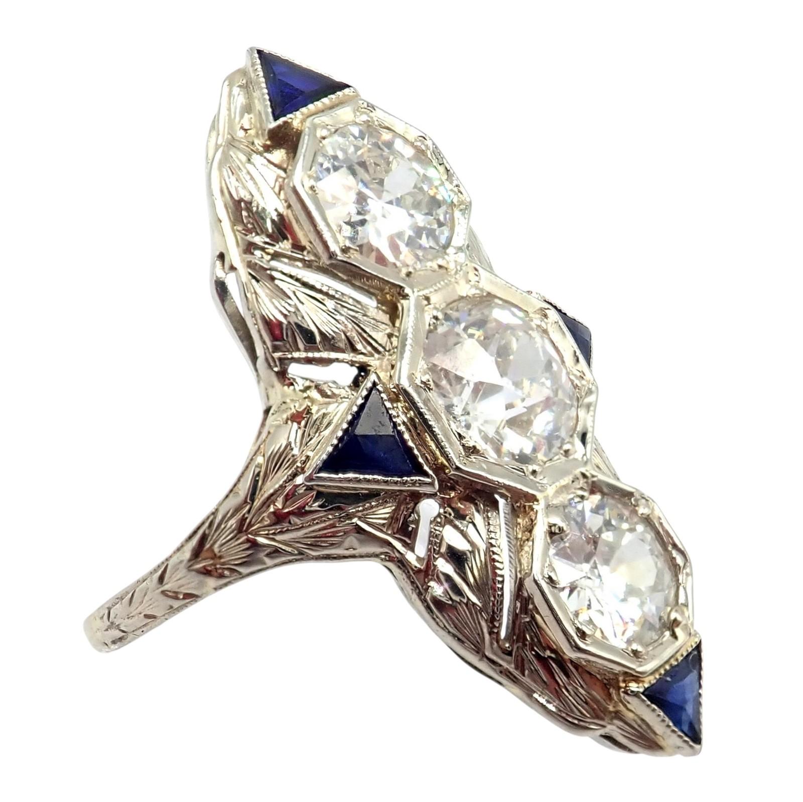Anillo Vintage Art Decó de Platino con Filigrana de Zafiro y Diamantes en venta 6