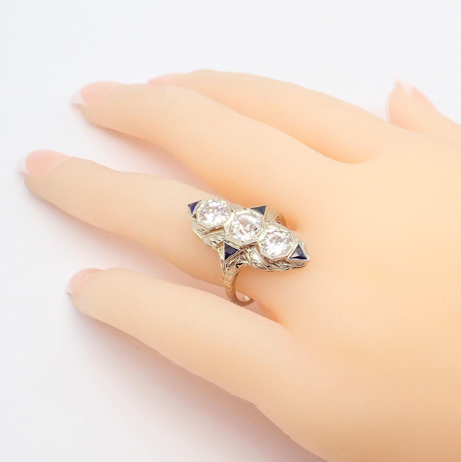 Femenino o masculino Anillo Vintage Art Decó de Platino con Filigrana de Zafiro y Diamantes en venta