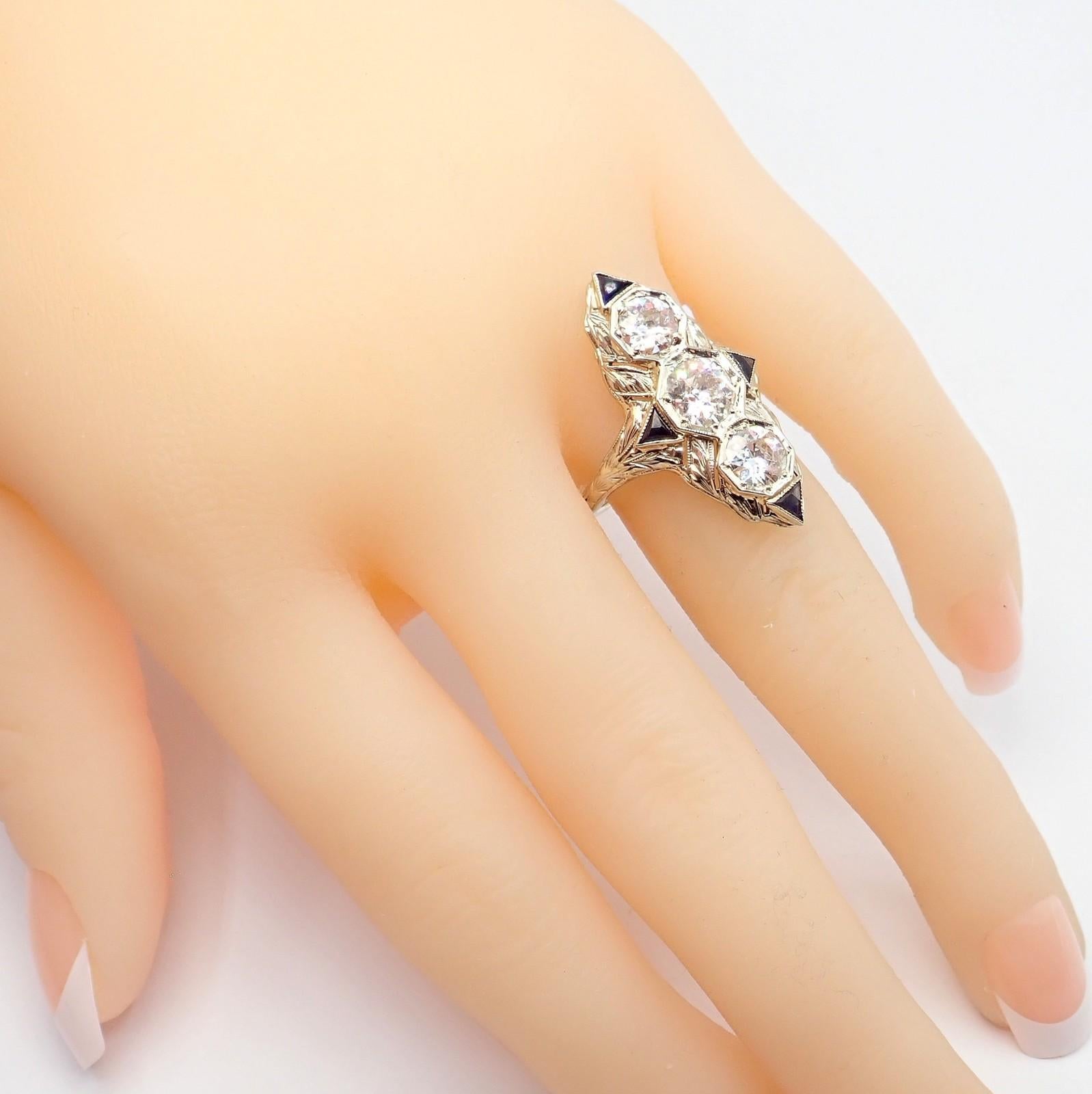 Anillo Vintage Art Decó de Platino con Filigrana de Zafiro y Diamantes en venta 1