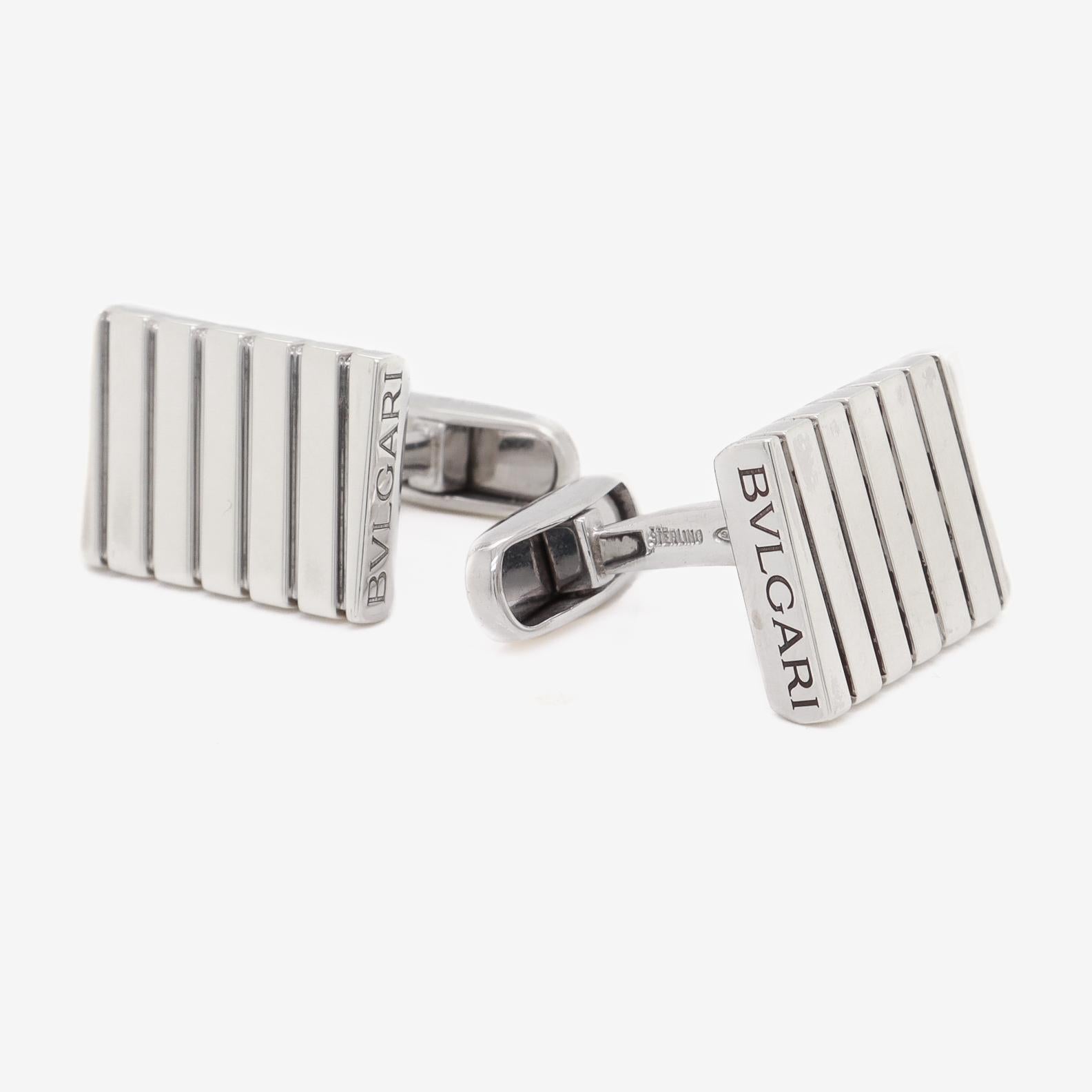 Vintage Estate BVLGARI Sterling Silver Cufflinks In Good Condition For Sale In Philadelphia, PA