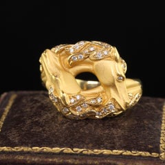 Vintage Estate Carrera Y Carrera 18K Yellow Gold Diamond Double Horse Head Ring
