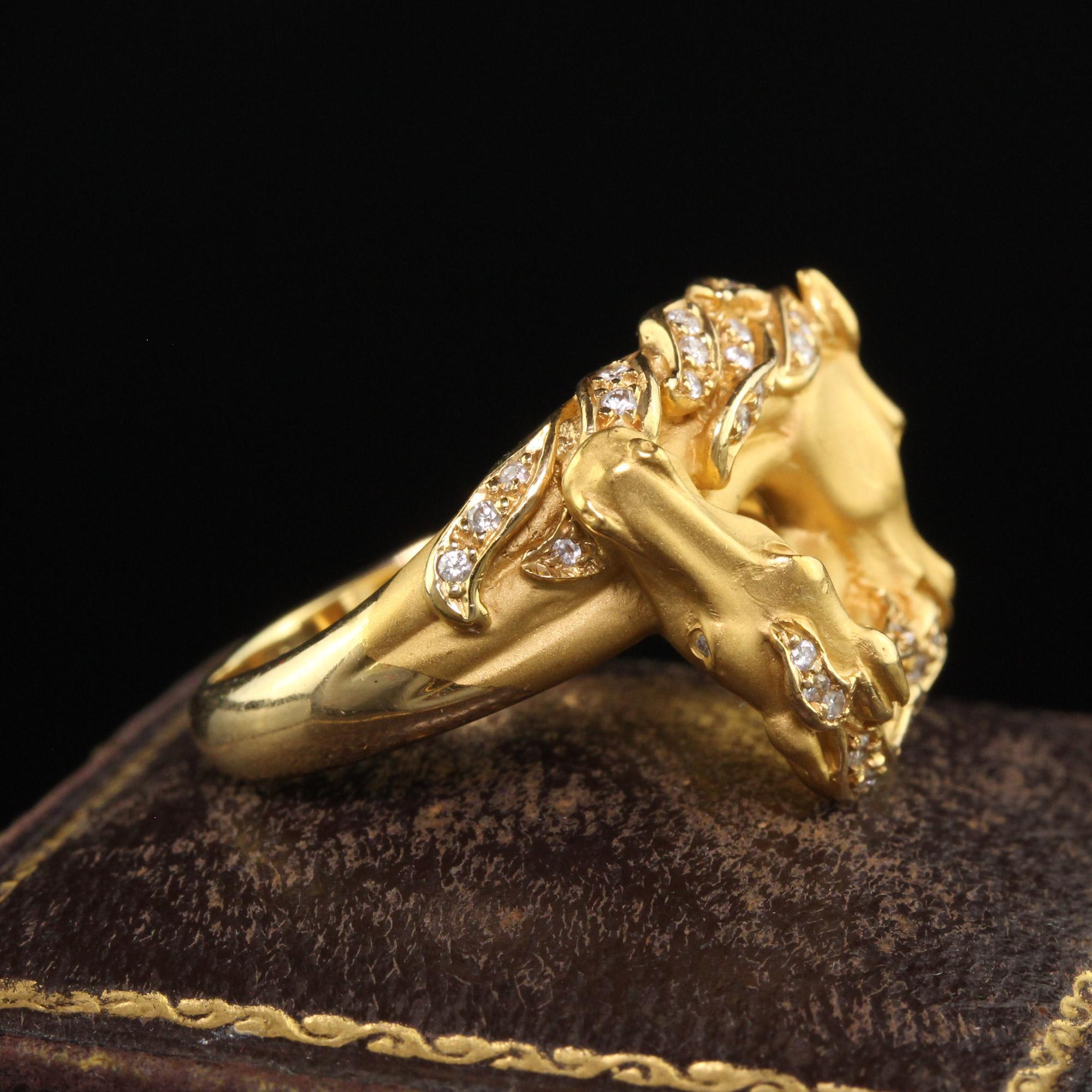 Round Cut Vintage Estate Carrera Y Carrera 18K Yellow Gold Diamond Double Horse Head Ring For Sale