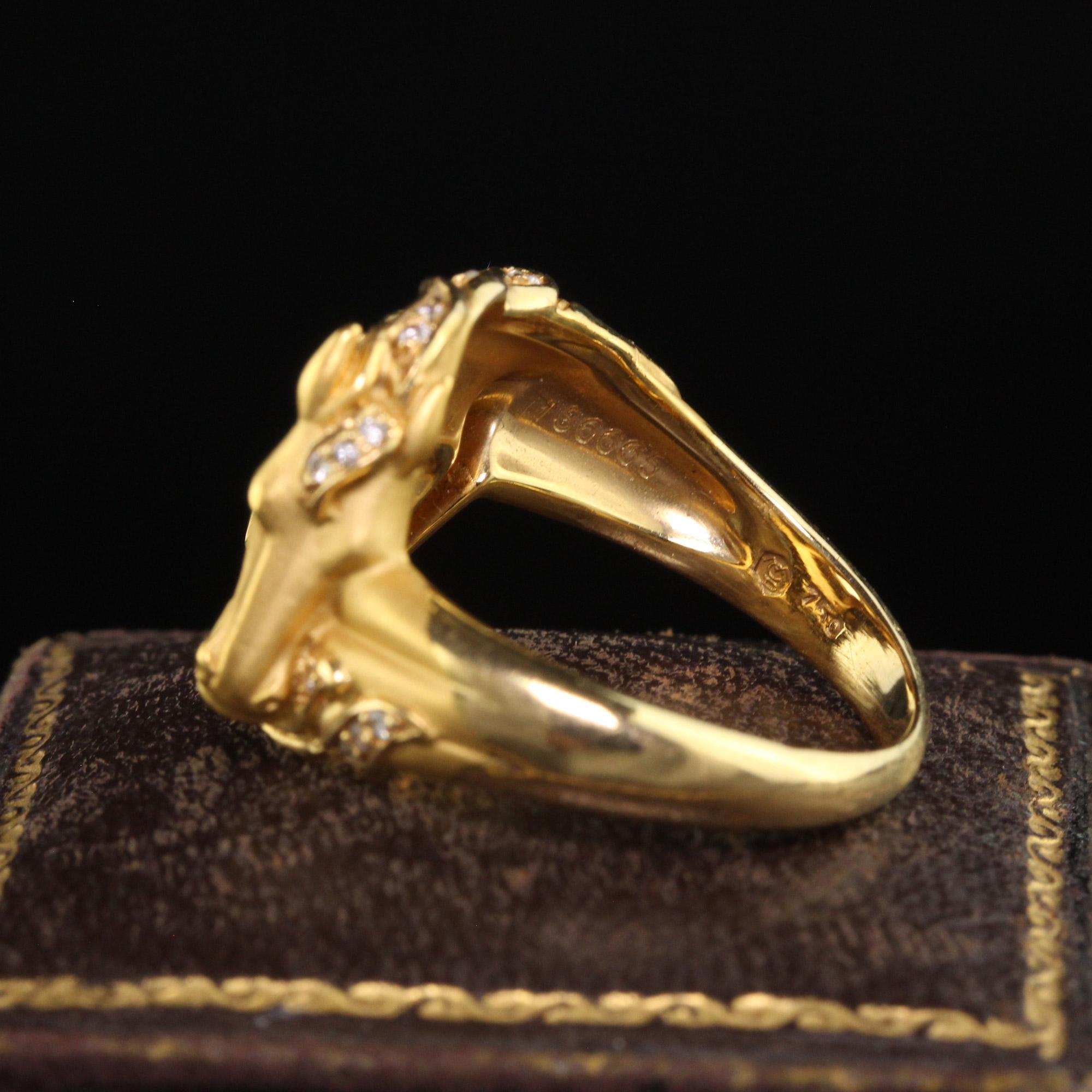 Vintage Estate Carrera Y Carrera 18K Yellow Gold Diamond Double Horse Head Ring For Sale 1