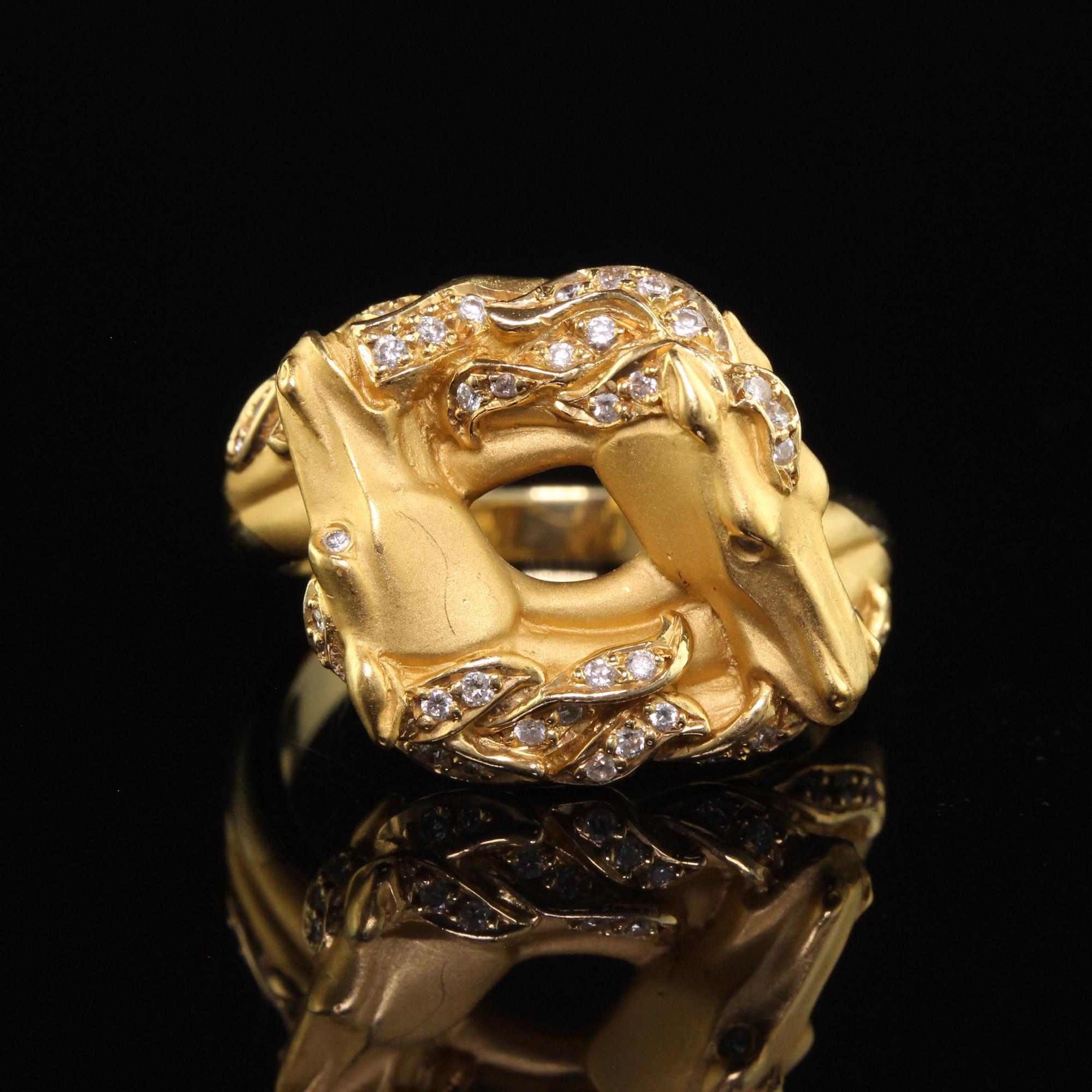 Vintage Estate Carrera Y Carrera 18K Yellow Gold Diamond Double Horse Head Ring For Sale 2