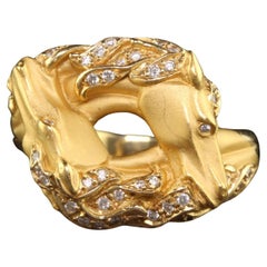 Vintage Estate Carrera Y Carrera 18K Yellow Gold Diamond Double Horse Head Ring