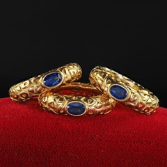 Vintage Estate Chaumet 18K Yellow Gold Textured Sapphire Stack Rings