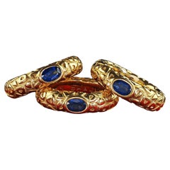 Vintage Estate Chaumet 18K Yellow Gold Textured Sapphire Stack Rings