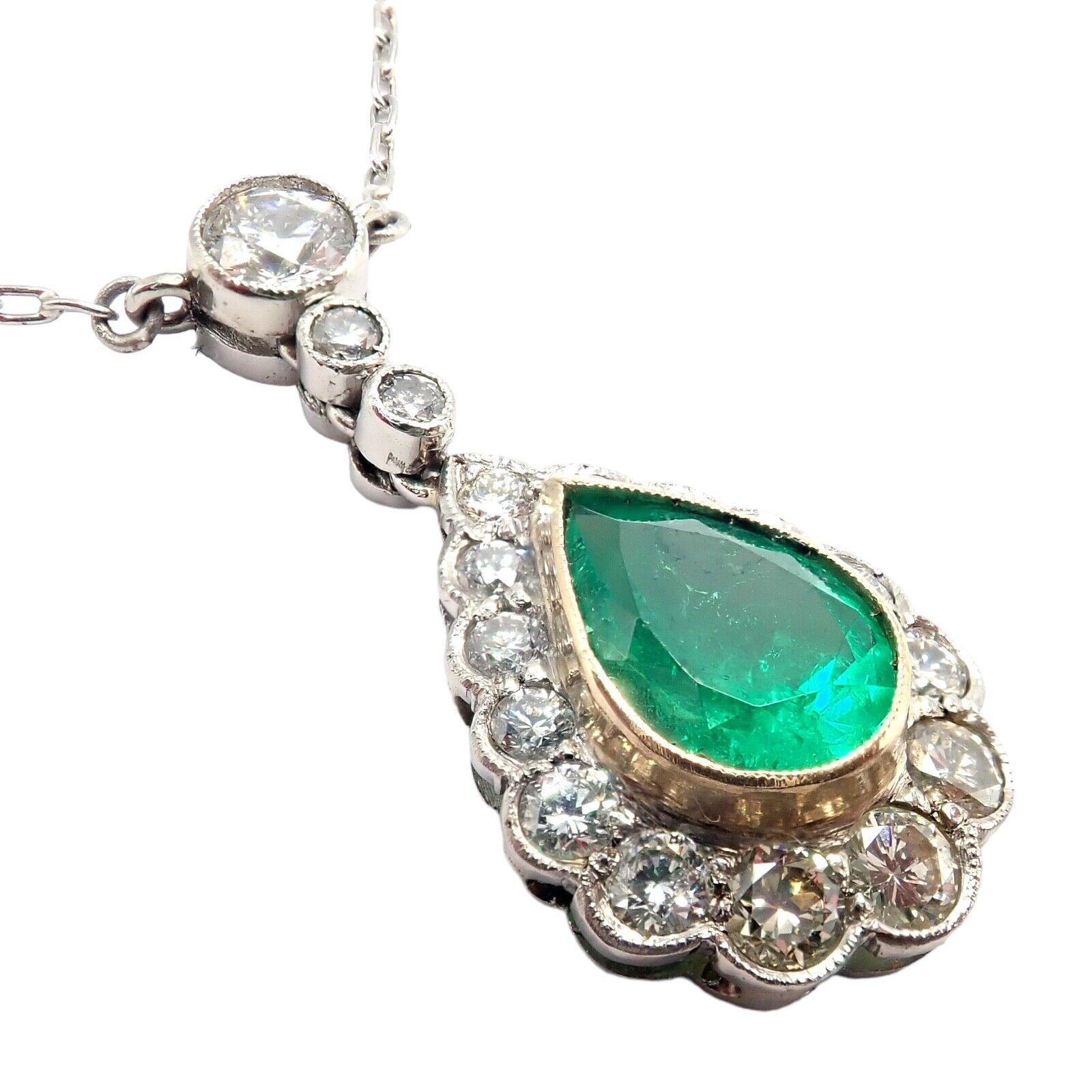 Conjunto de pendientes y collar de platino con esmeralda y diamantes de colección vintage en venta 5
