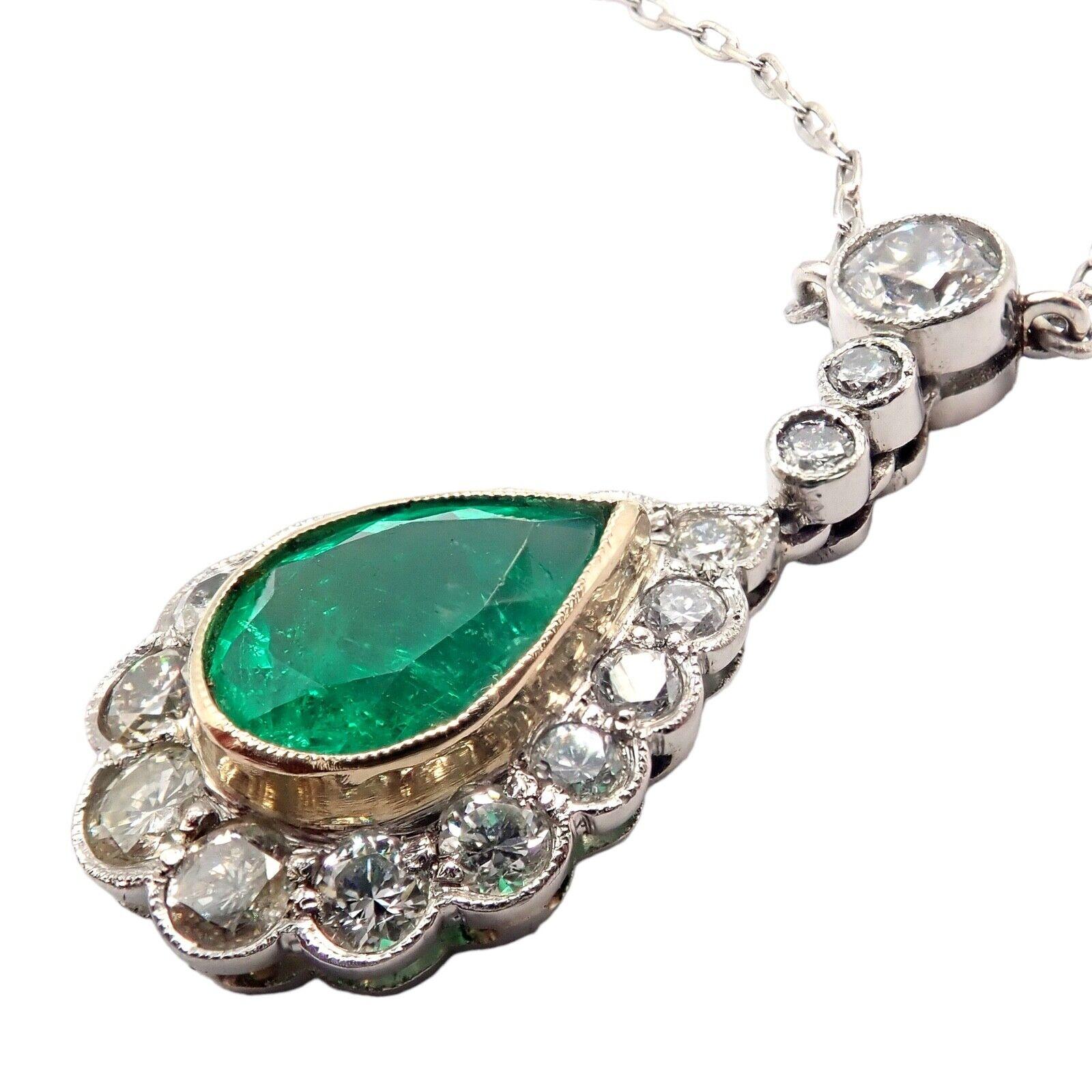 Conjunto de pendientes y collar de platino con esmeralda y diamantes de colección vintage en venta 6