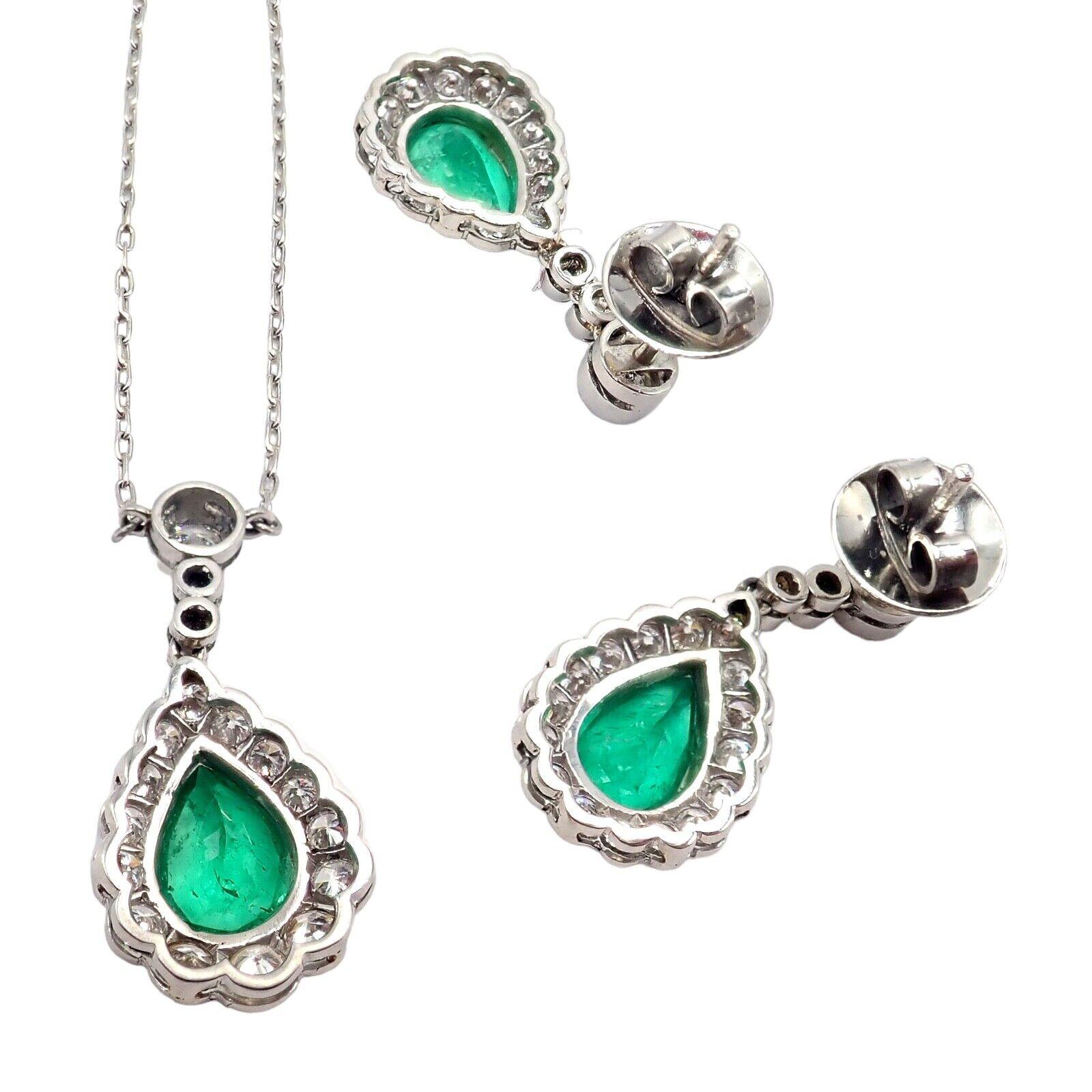 Conjunto de pendientes y collar de platino con esmeralda y diamantes de colección vintage en venta 1