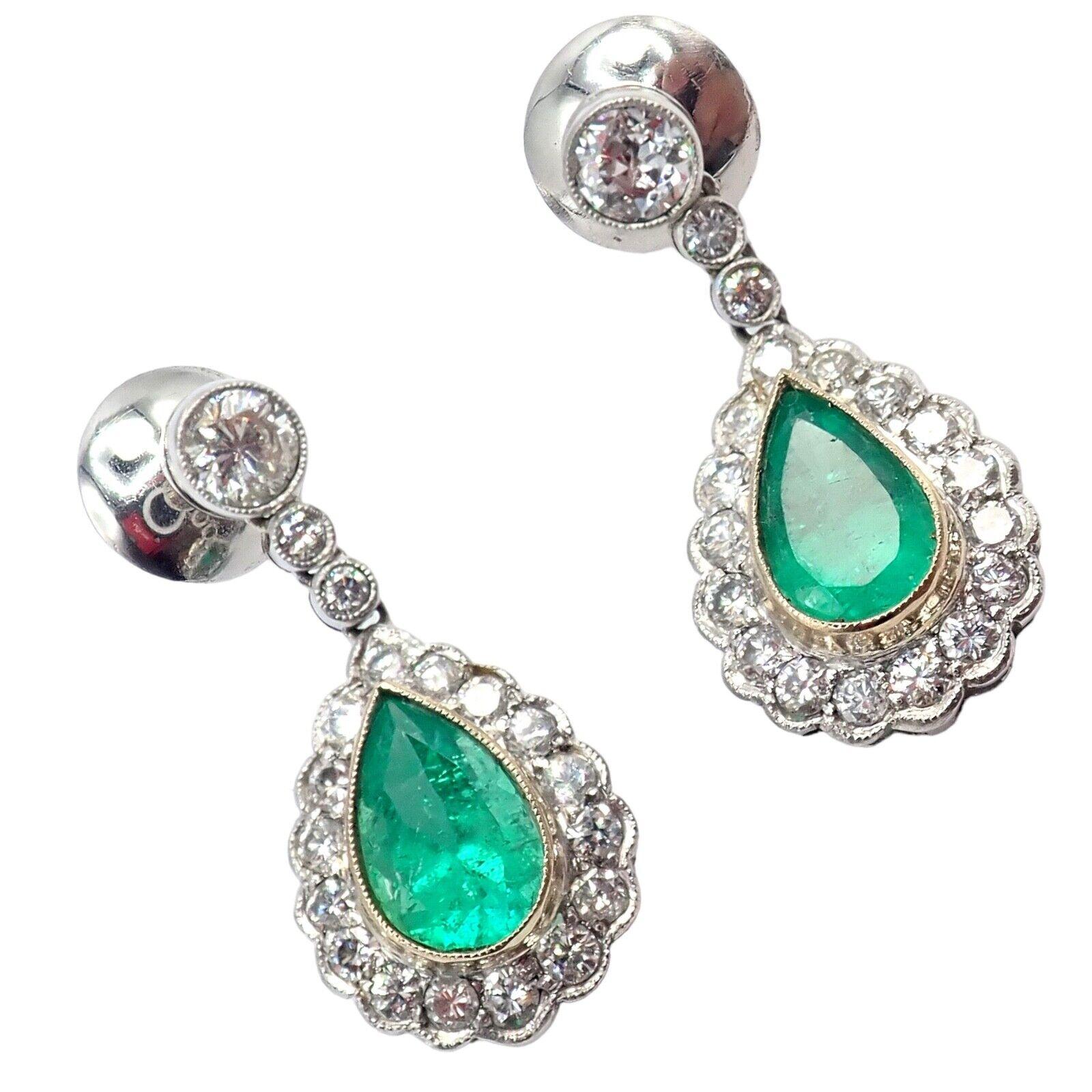 Conjunto de pendientes y collar de platino con esmeralda y diamantes de colección vintage en venta 2