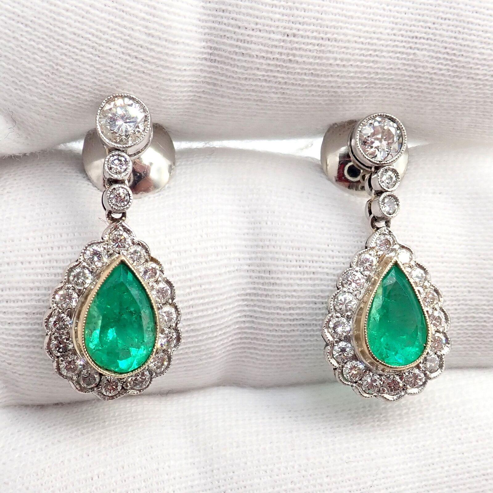 Conjunto de pendientes y collar de platino con esmeralda y diamantes de colección vintage en venta 4