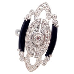 Vintage Estate Diamond Onyx Platinum Ring
