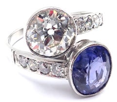 Vintage Estate Diamond Sapphire Art Deco Crossover Platinum Ring