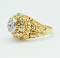 Vintage Estate Domed Round Diamond Locket Ring in 14k Yellow Gold