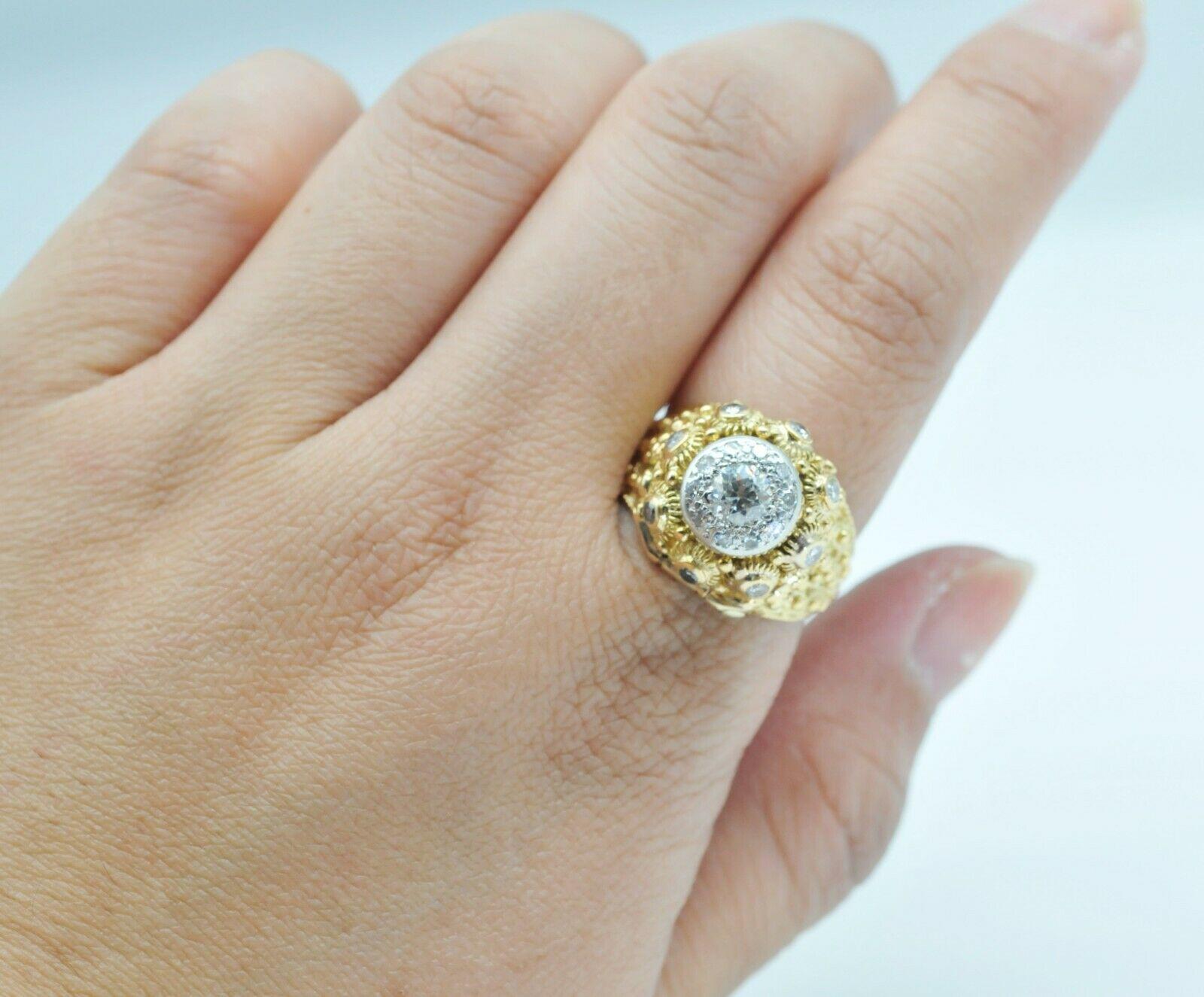 Round Cut Vintage Estate Domed Round Diamond Locket Ring in 14k Yellow Gold