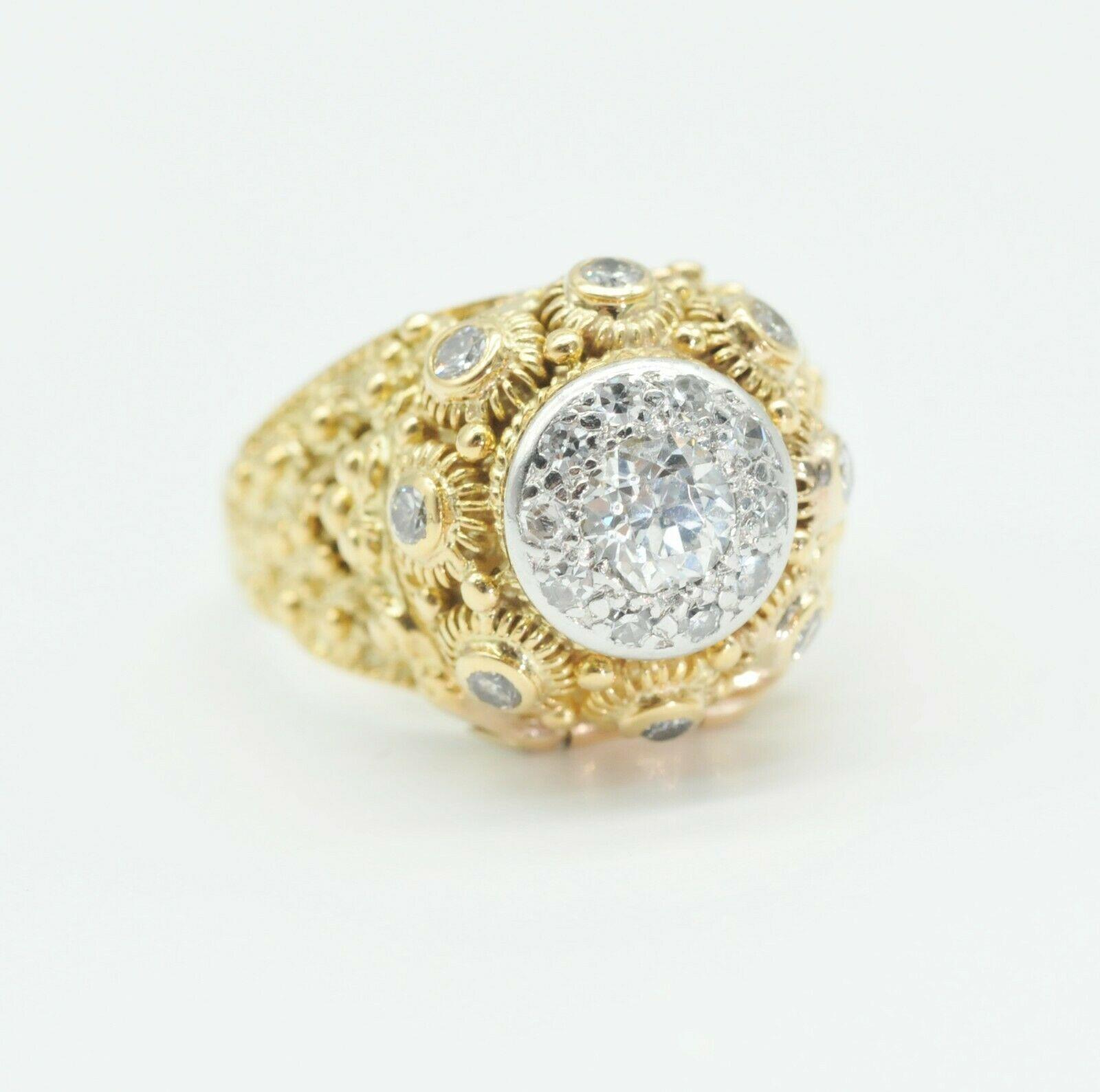 Vintage Estate Domed Round Diamond Locket Ring in 14k Yellow Gold In Excellent Condition In Los Angeles, CA