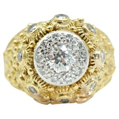 Vintage Estate Domed Round Diamond Locket Ring in 14k Yellow Gold