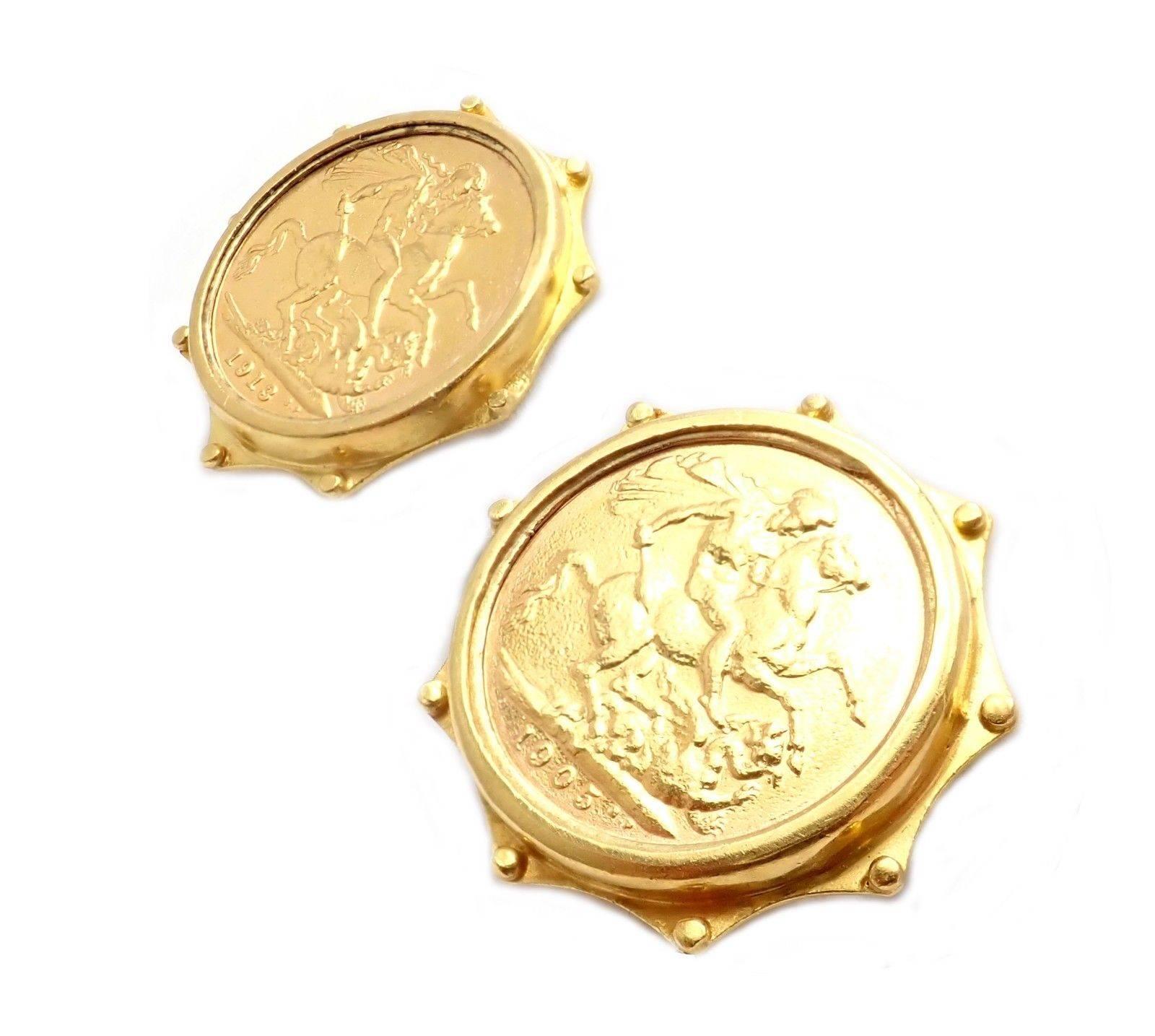 Vintage Estate EL British Sovereign Coin Yellow Gold Large Earrings 2