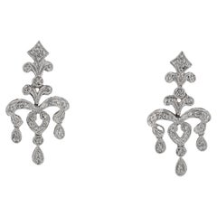 Vintage Estate Fleur des Lis Diamond Dangle Chandelier Earrings