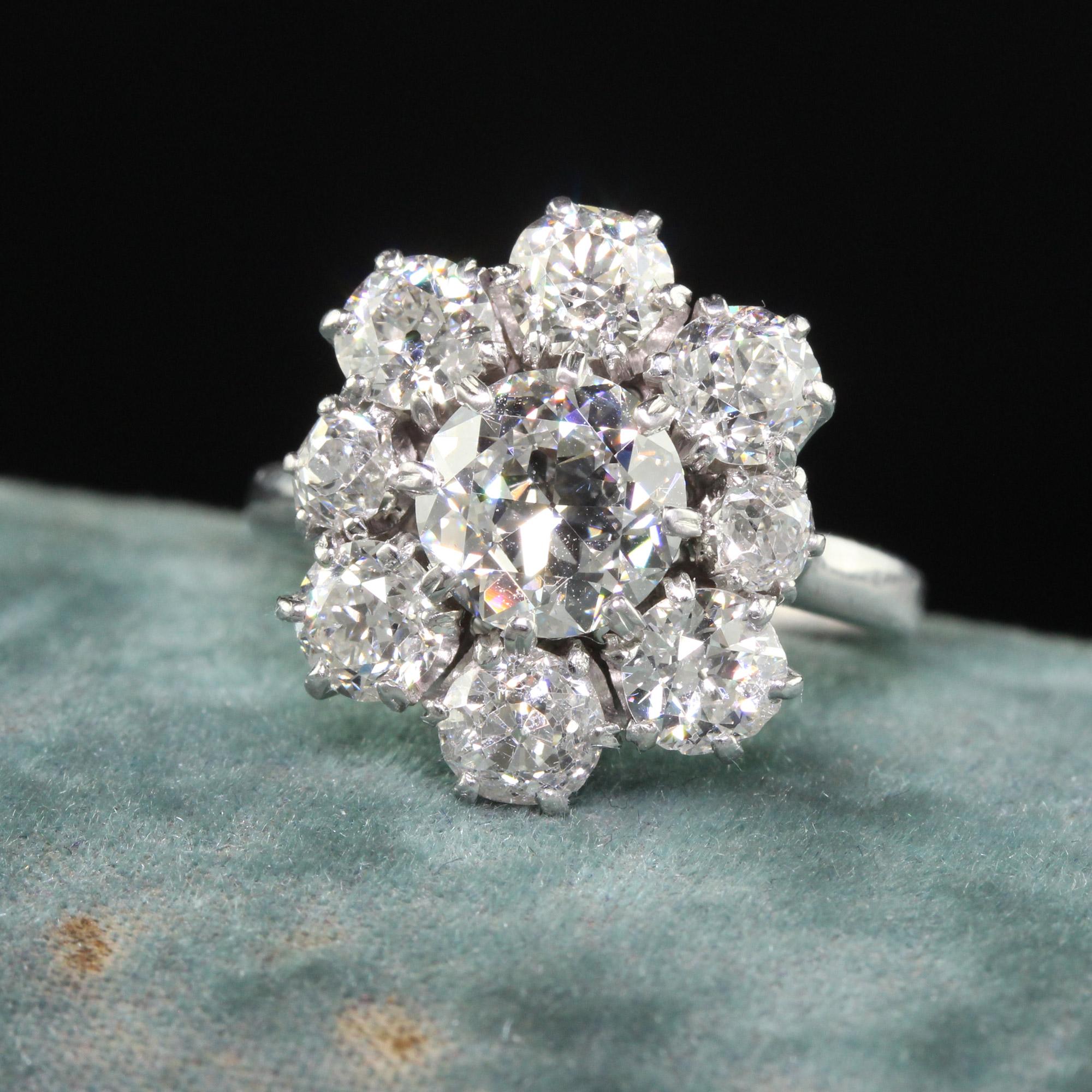 Beautiful Vintage Estate French 18K White Gold Old Cut Diamond Engagement Ring - GIA. This beautiful engagement ring is crafted in 18k white gold. The center holds a beautiful transition cut diamond that has a GIA report. The center diamond is