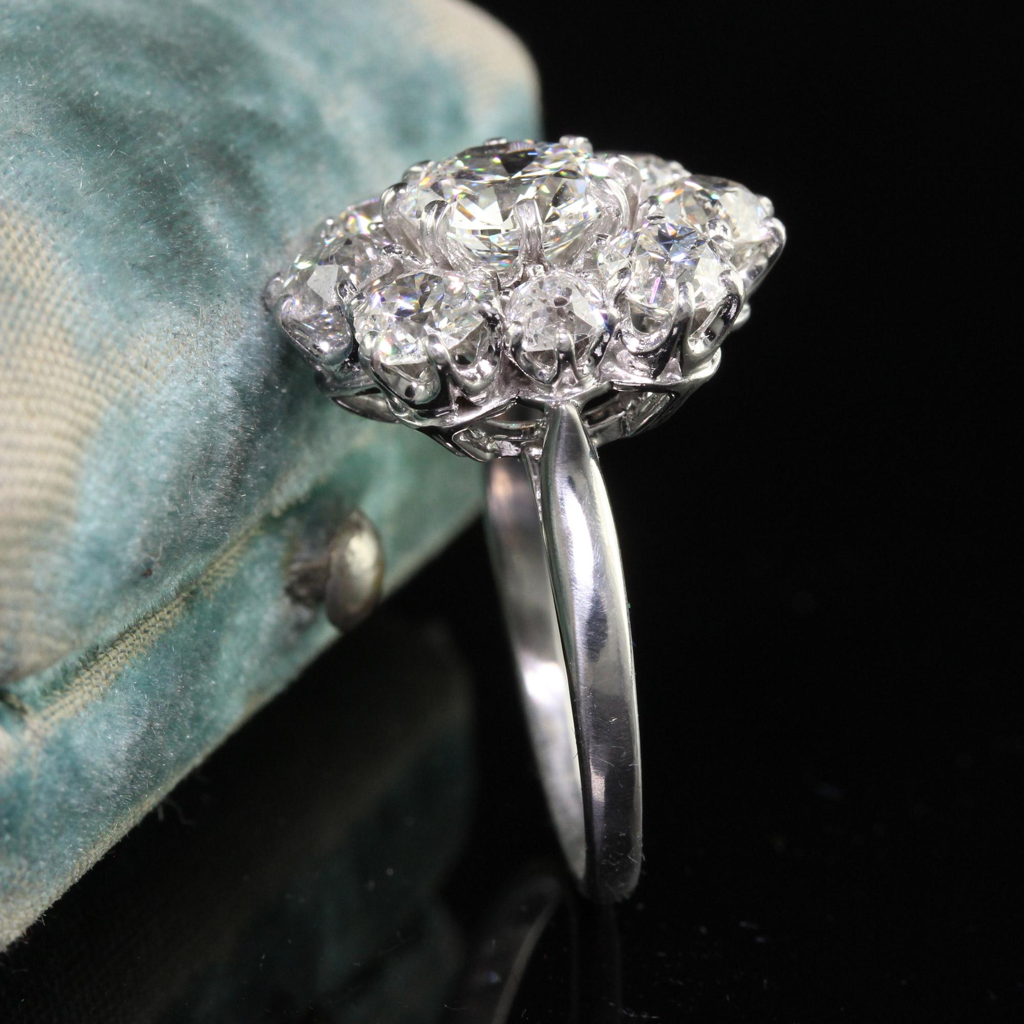 Revival Vintage Estate French 18k White Gold Old Cut Diamond Engagement Ring, GIA