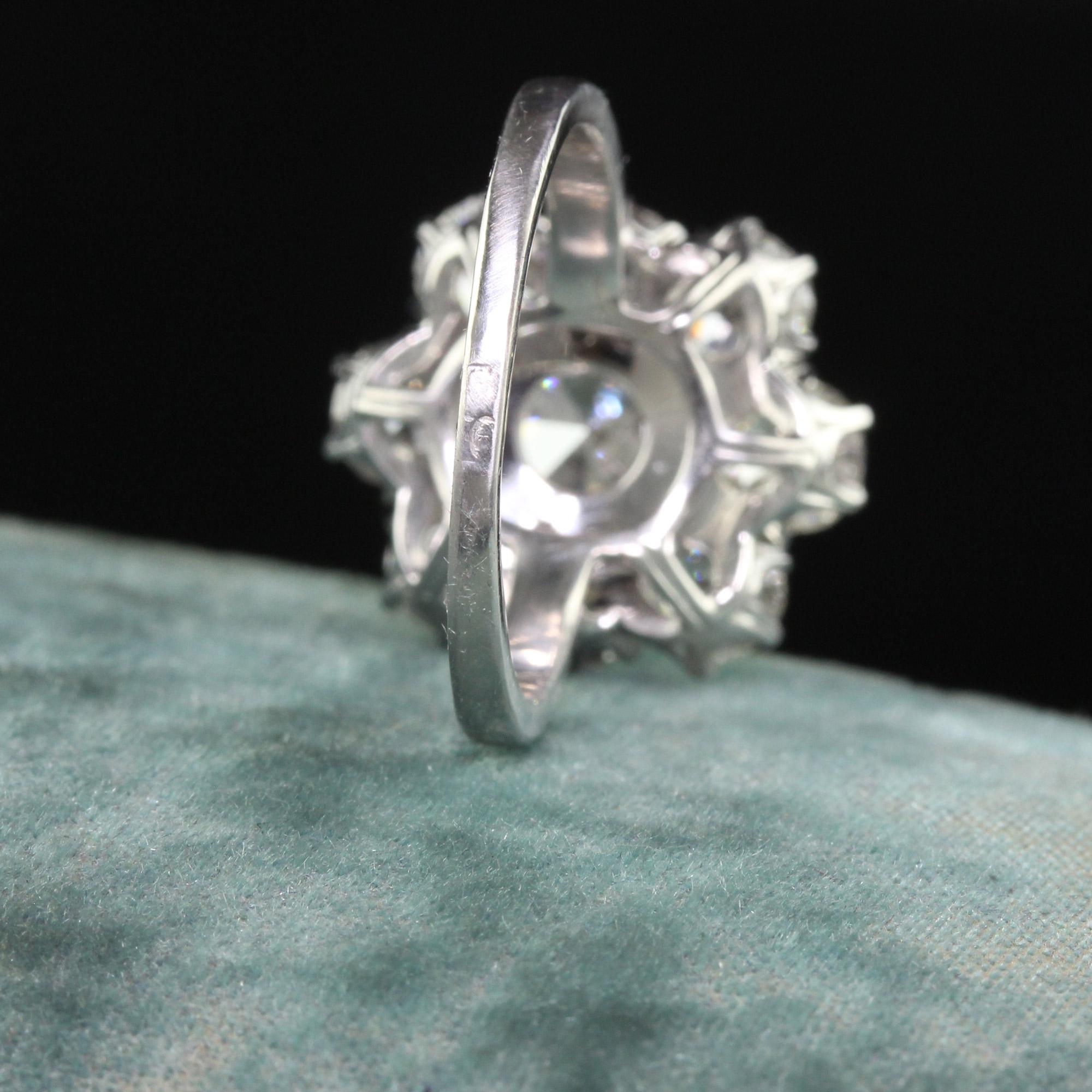 Round Cut Vintage Estate French 18k White Gold Old Cut Diamond Engagement Ring, GIA