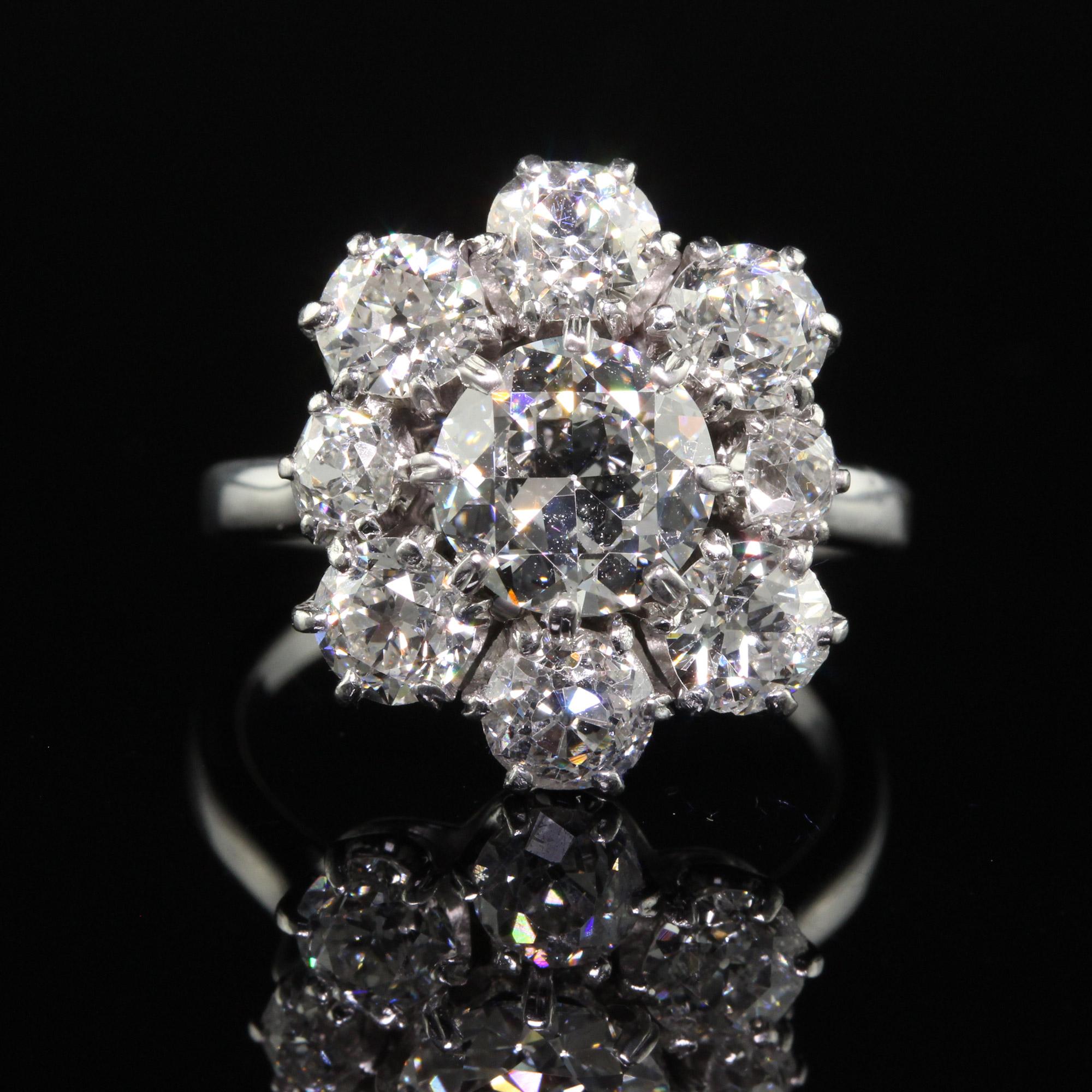 Vintage Estate French 18k White Gold Old Cut Diamond Engagement Ring, GIA In Good Condition In Great Neck, NY