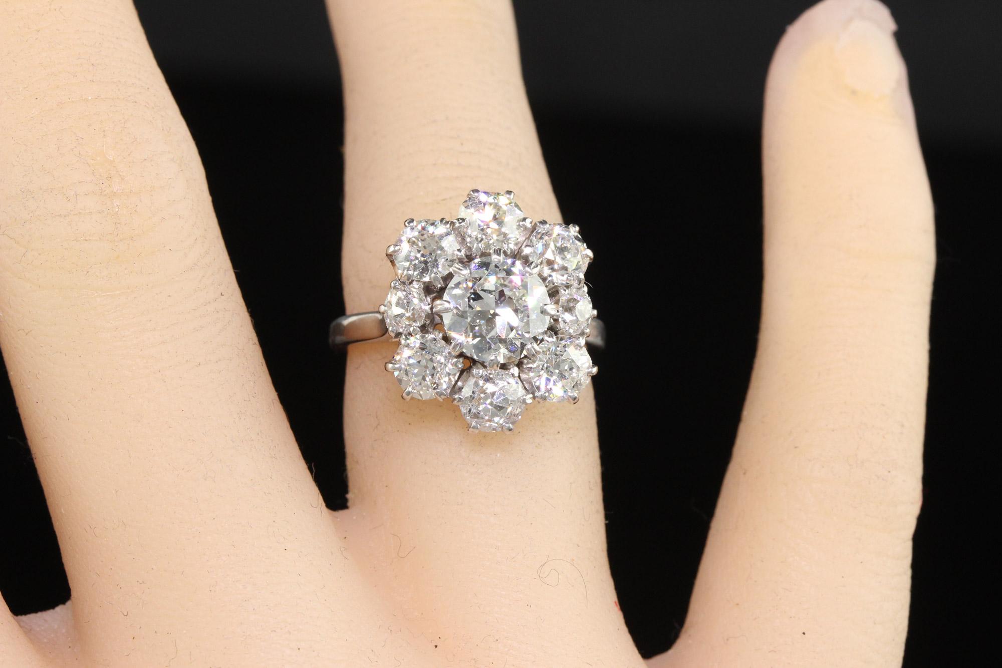 Vintage Estate French 18k White Gold Old Cut Diamond Engagement Ring, GIA 2