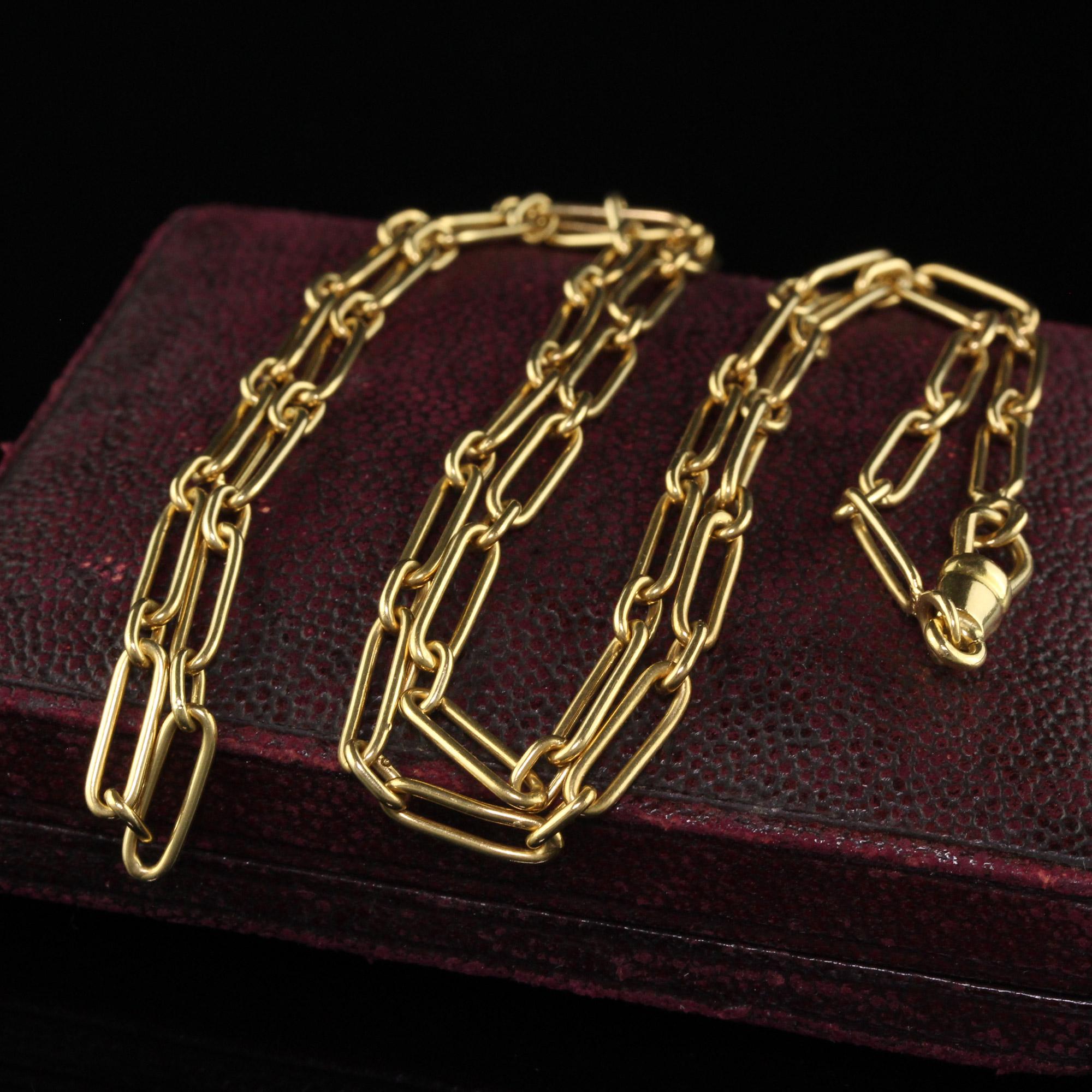 Beautiful Vintage Estate French 18K Yellow Gold Paperclip Link Chain - 24.5 inches. This gorgeous French paperclip chain is crafted in 18k yellow gold. This gorgeous chain features a paperclip design going around the entire chain. The end-links are