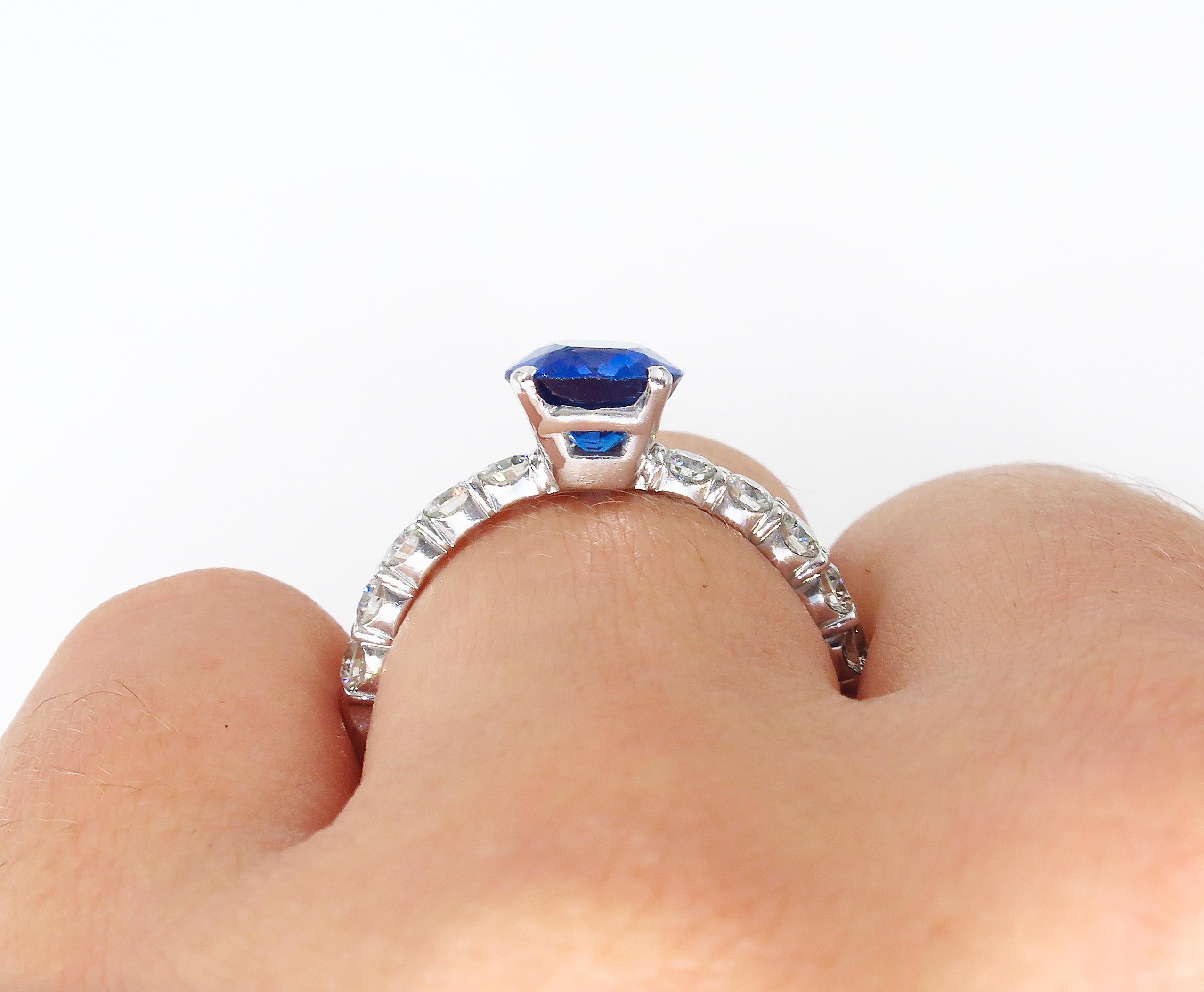 Vintage Estate GIA 2.82ct Synthetic Sapphire Diamonds Engagement Wedding Plat For Sale 6