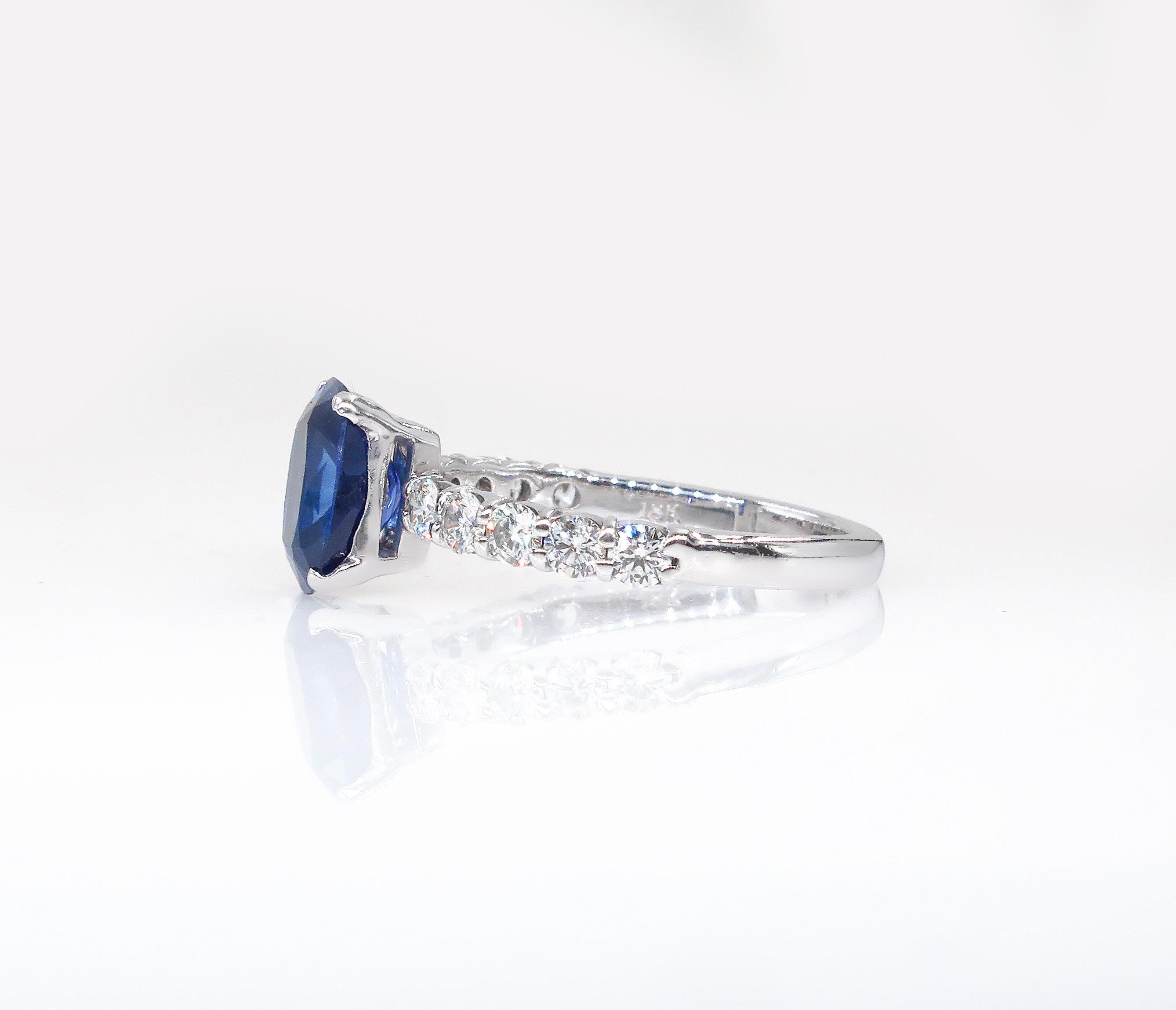 Vintage Estate GIA 2.82ct Synthetic Sapphire Diamonds Engagement Wedding Plat In Good Condition For Sale In New York, NY