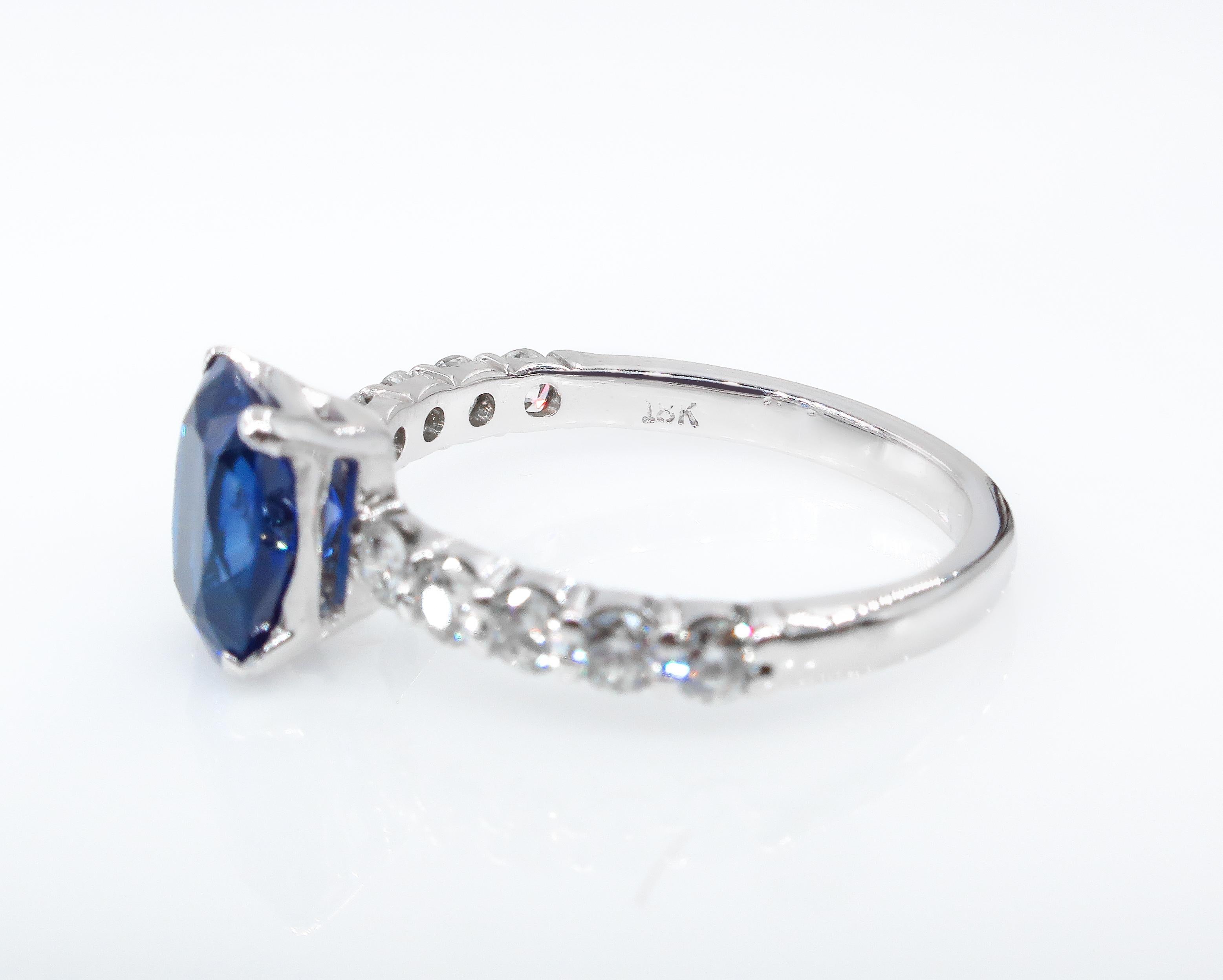 Vintage Estate GIA 2.82ct Synthetic Sapphire Diamonds Engagement Wedding Plat For Sale 1