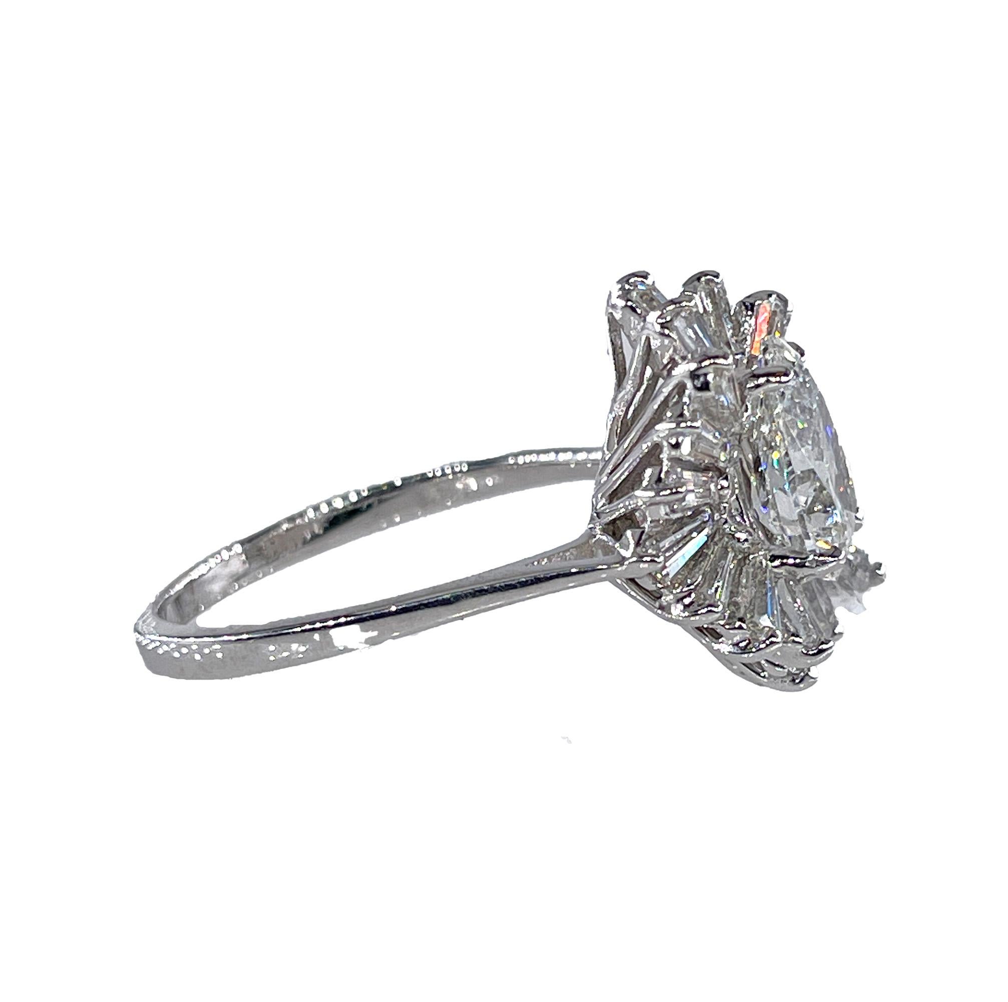Vintage Estate GIA 3,73 Karat birnenförmiger Diamant-Ballerina-Cocktailring 14K W Goldring, Vintage (Moderne) im Angebot