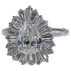Vintage Estate GIA 3.73ct Pear Shaped Diamond Ballerina Cocktail 14K W Gold Ring