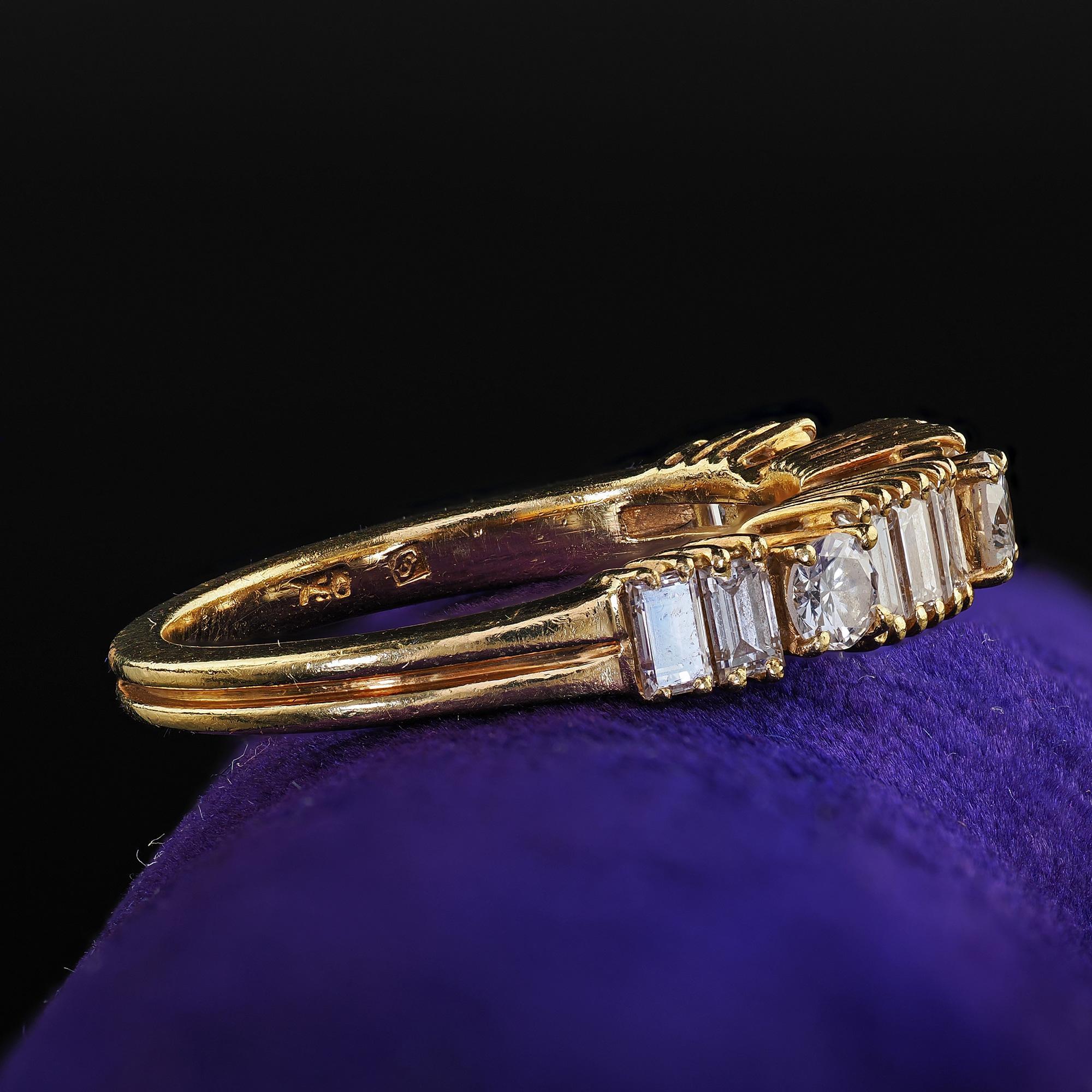 Vintage Estate H. Stern 18K Gelbgold Diamant Baguette-Ehering, Vintage (Baguetteschliff) im Angebot