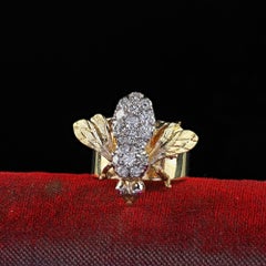 Vintage Estate Herbert Rosenthal 18K/14K Yellow Gold Diamond Bee Ring