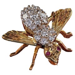 Vintage Estate Herbert Rosenthal 18K Yellow Gold Diamond Bee Pin