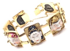 Vintage Estate Japanese Toshikane 7 Lucky Gods Yellow Gold Link Bracelet