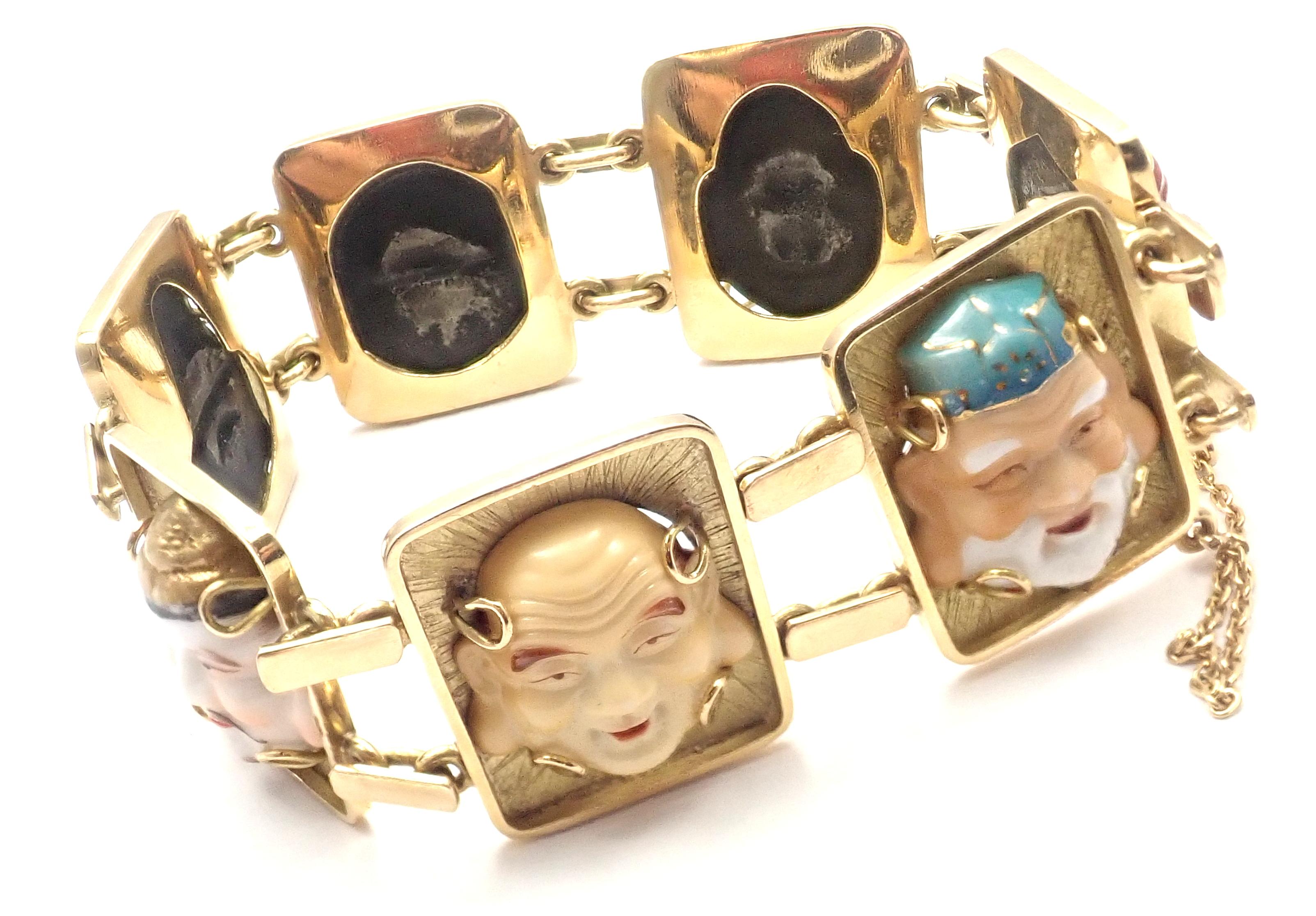 Women's or Men's Vintage Estate Japanese Toshikane 7 Lucky Gods Yellow Gold Link Bracelet