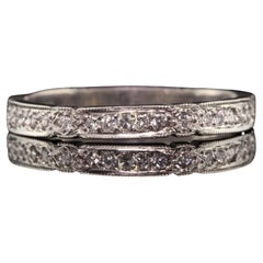 Retro Estate Palladium Round Diamond Engraved Wedding Band