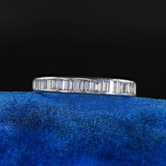 Vintage Estate Platinum Baguette Diamond Half Band Ring - Size 4 3/4
