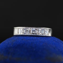 Vintage Estate Platinum Carre Cut Diamond Half Band Ring