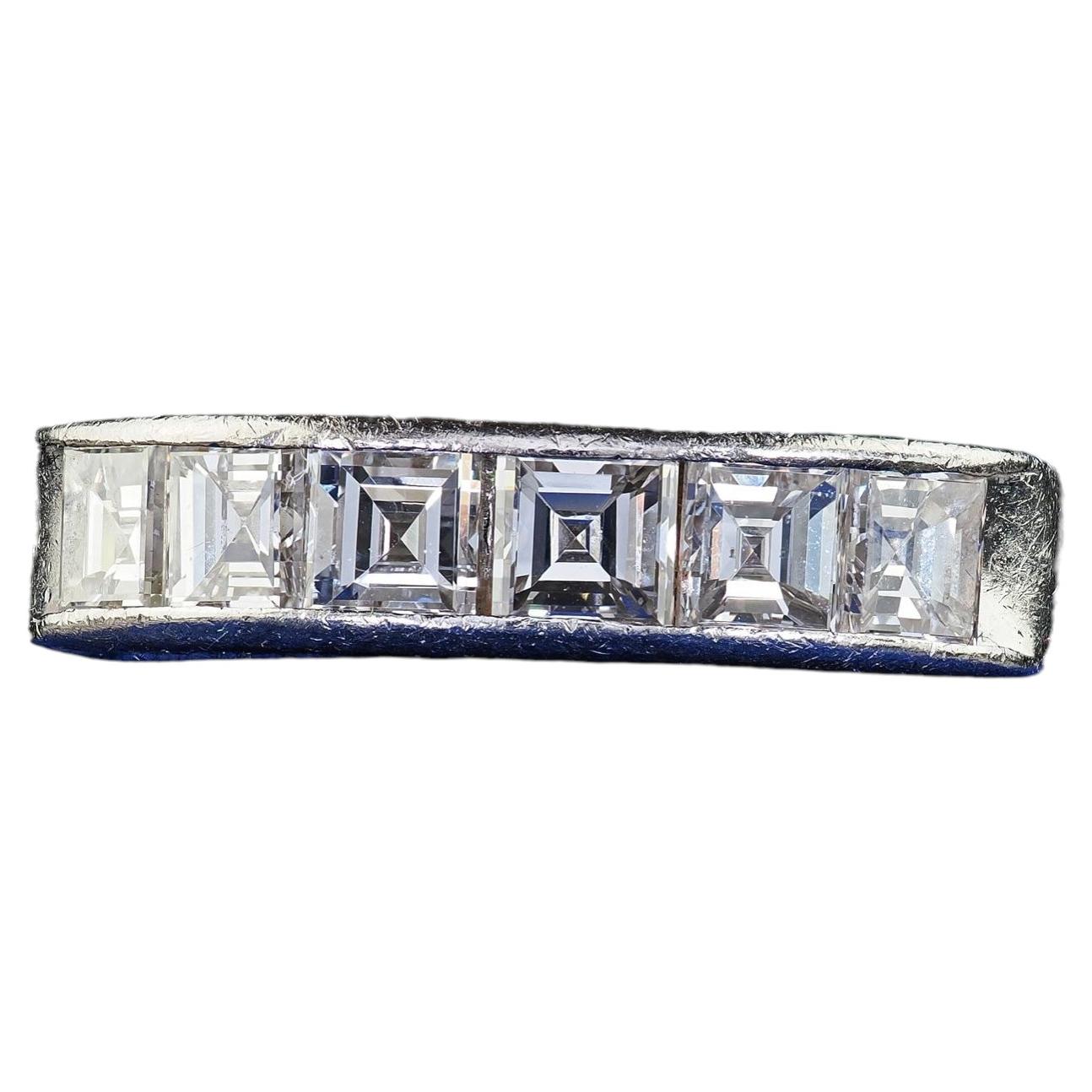 Vintage Estate Platinum Carre Cut Diamond Half Band Ring