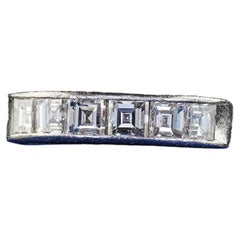 Vintage Estate Platinum Carre Cut Diamond Half Band Ring