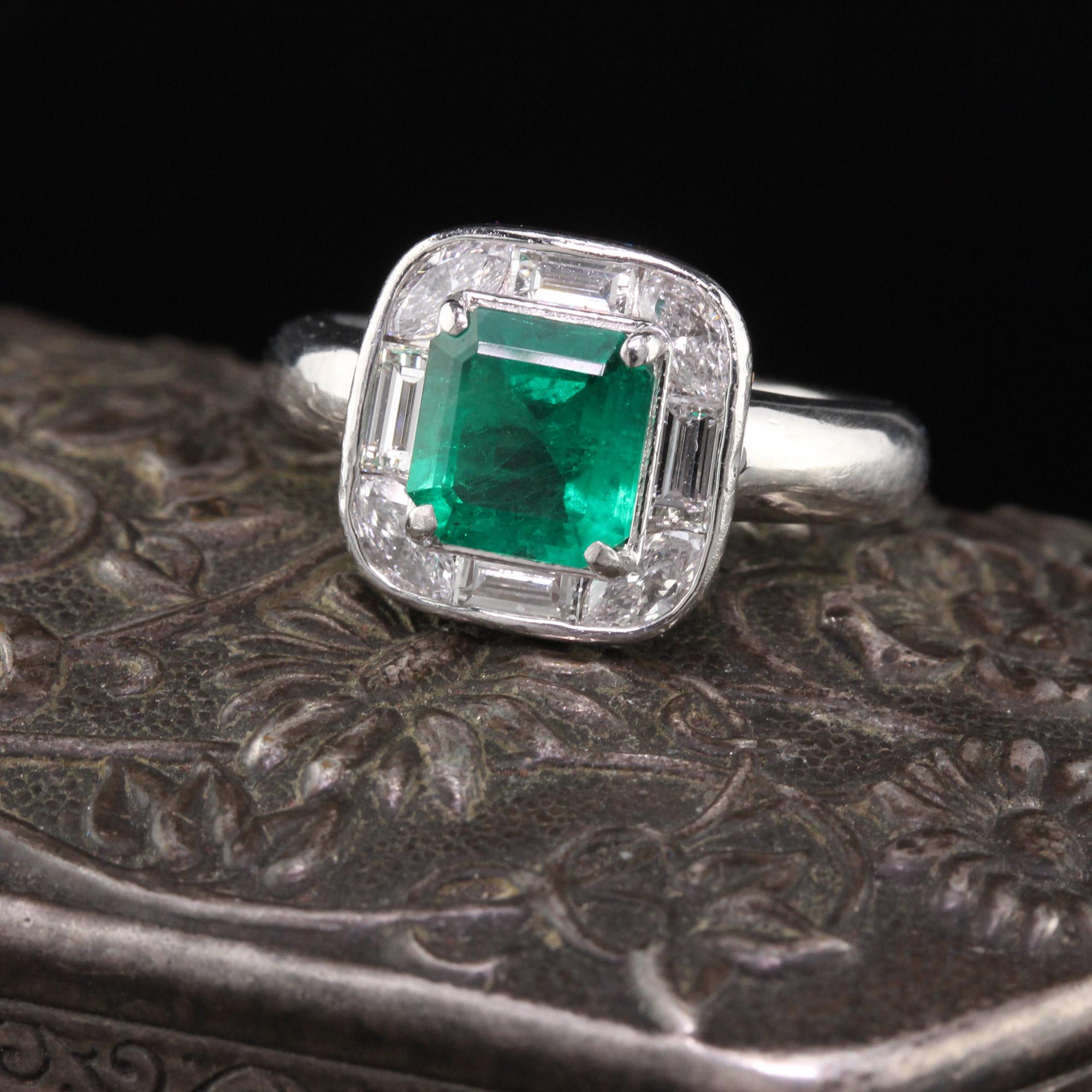 Retro Vintage Estate Platinum Colombian Emerald and Diamond Ring, GIA Certified