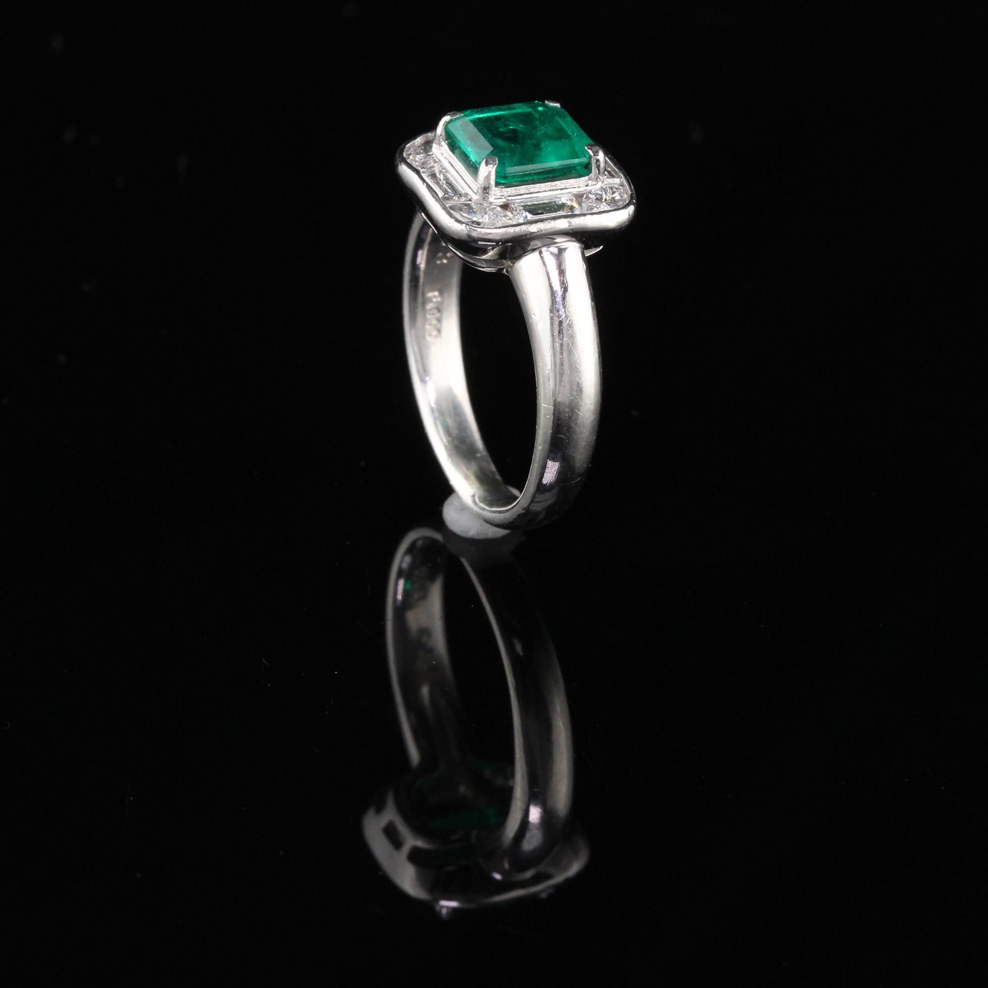 Women's Vintage Estate Platinum Colombian Emerald and Diamond Ring, GIA Certified