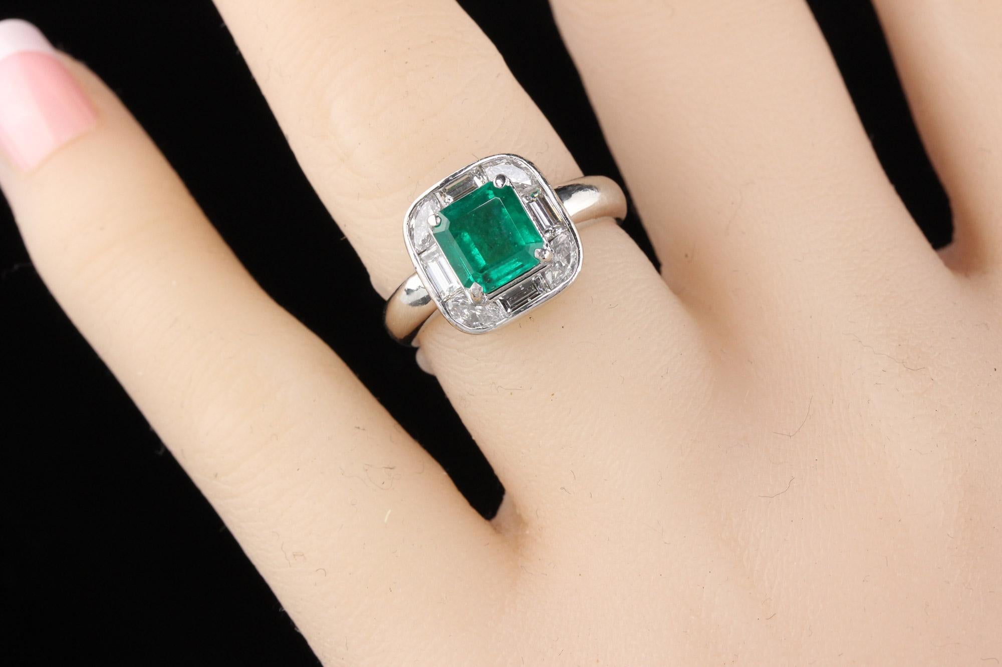 Vintage Estate Platinum Colombian Emerald and Diamond Ring, GIA Certified 2