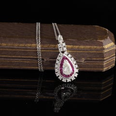 Vintage Estate Platinum Diamond and Ruby Pendant