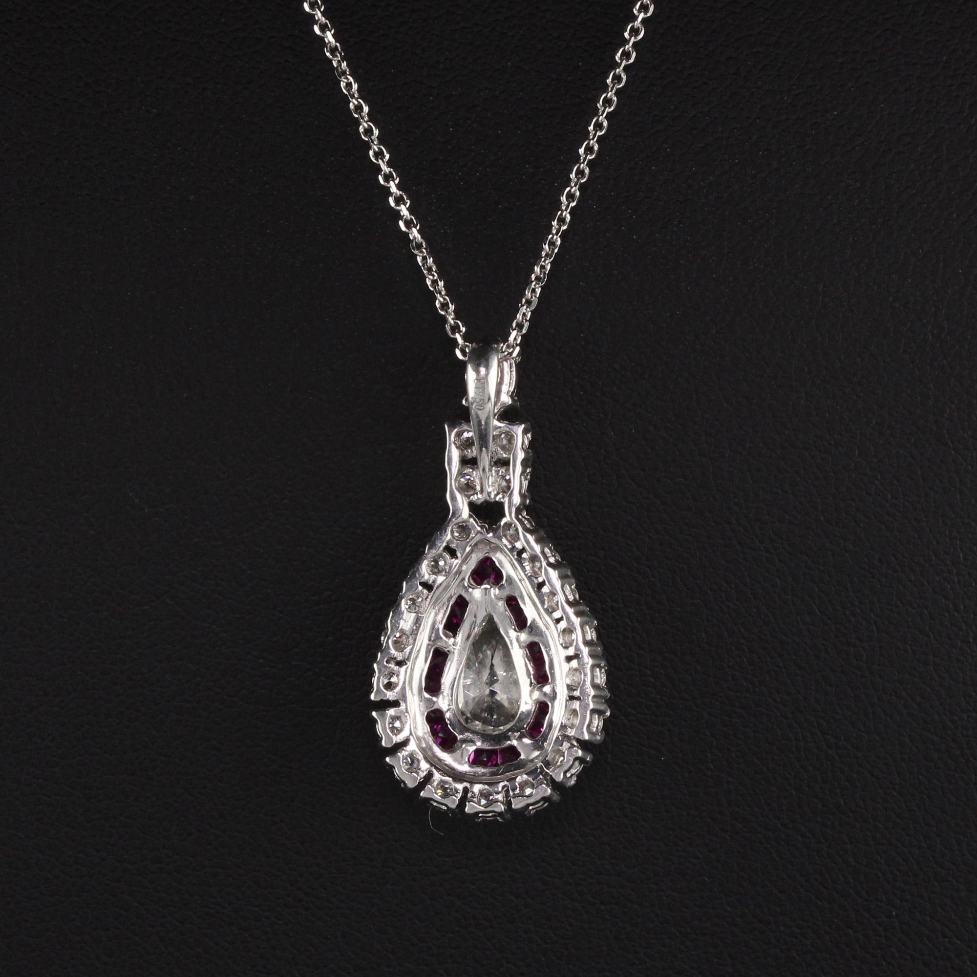 Vintage Estate Platinum Diamond and Ruby Pendant In Excellent Condition In Great Neck, NY